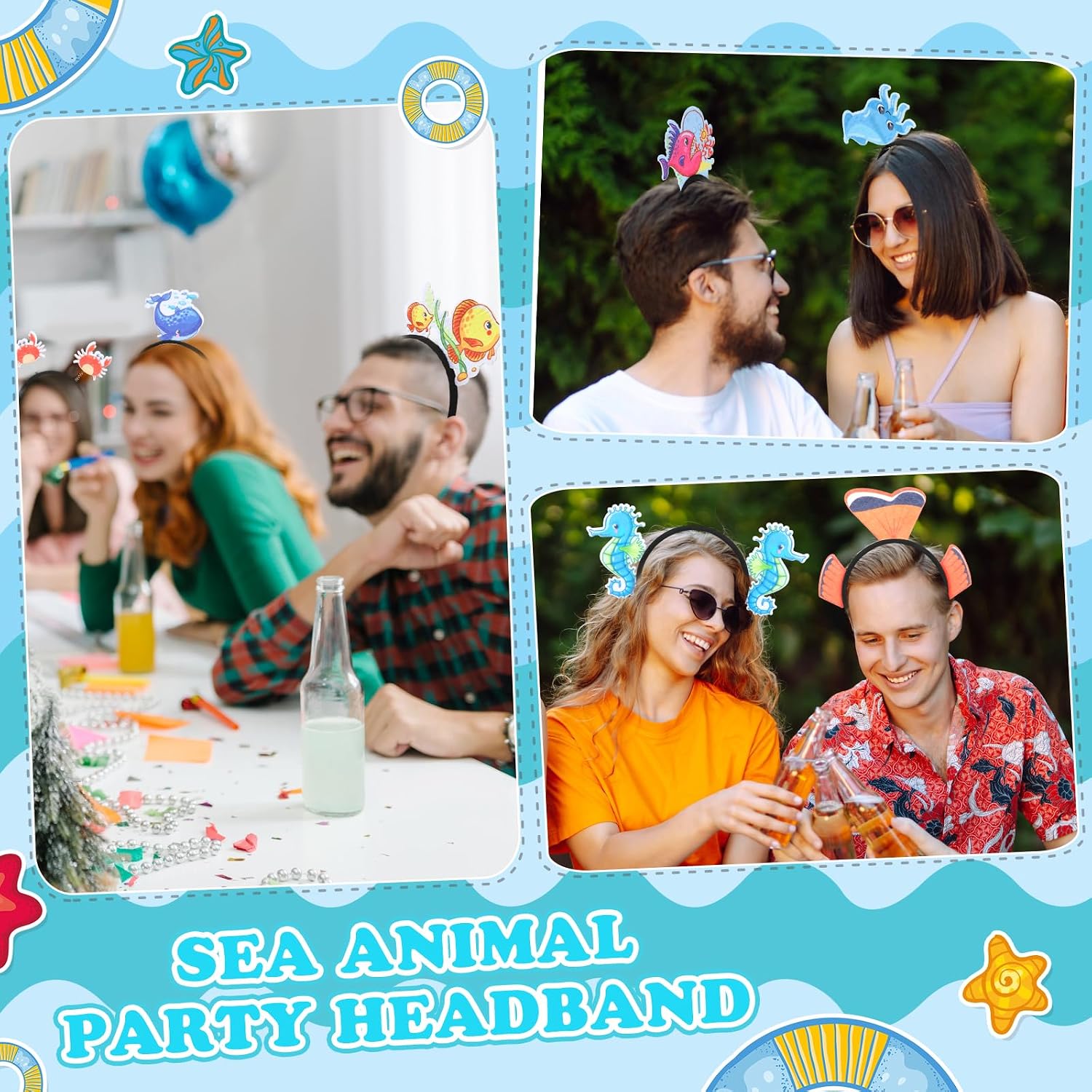 Hotop 24 Pcs Sea Animal Headband 24 Creatures Ocean Animal Headband Under the Sea Birthday Headwear Ocean Party Favors Decorations for Beach Pool Photo Props Birthday Cosplay Dress up Hair Accessories