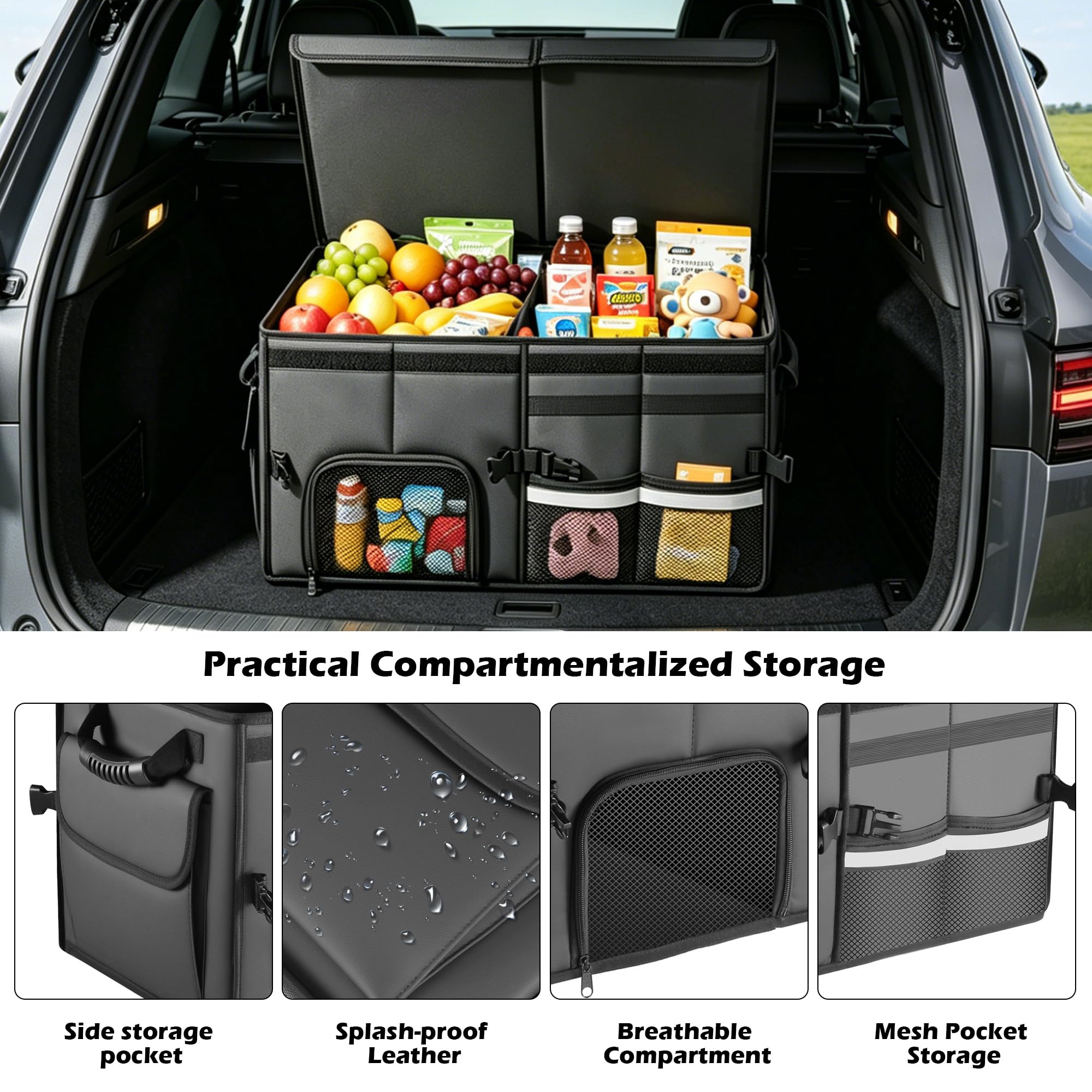 Kofferraum Organizer Auto, Leder Aufbewahrungsbox,2 Compartment