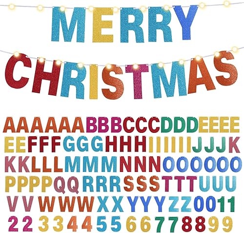 Miniatura 8 de TaoBary Kit de 112 pancartas personalizables con purpurina, incluye 107 letras y números, 3 cuerdas y 2 luces decorativas para fiesta de cumpleaños,