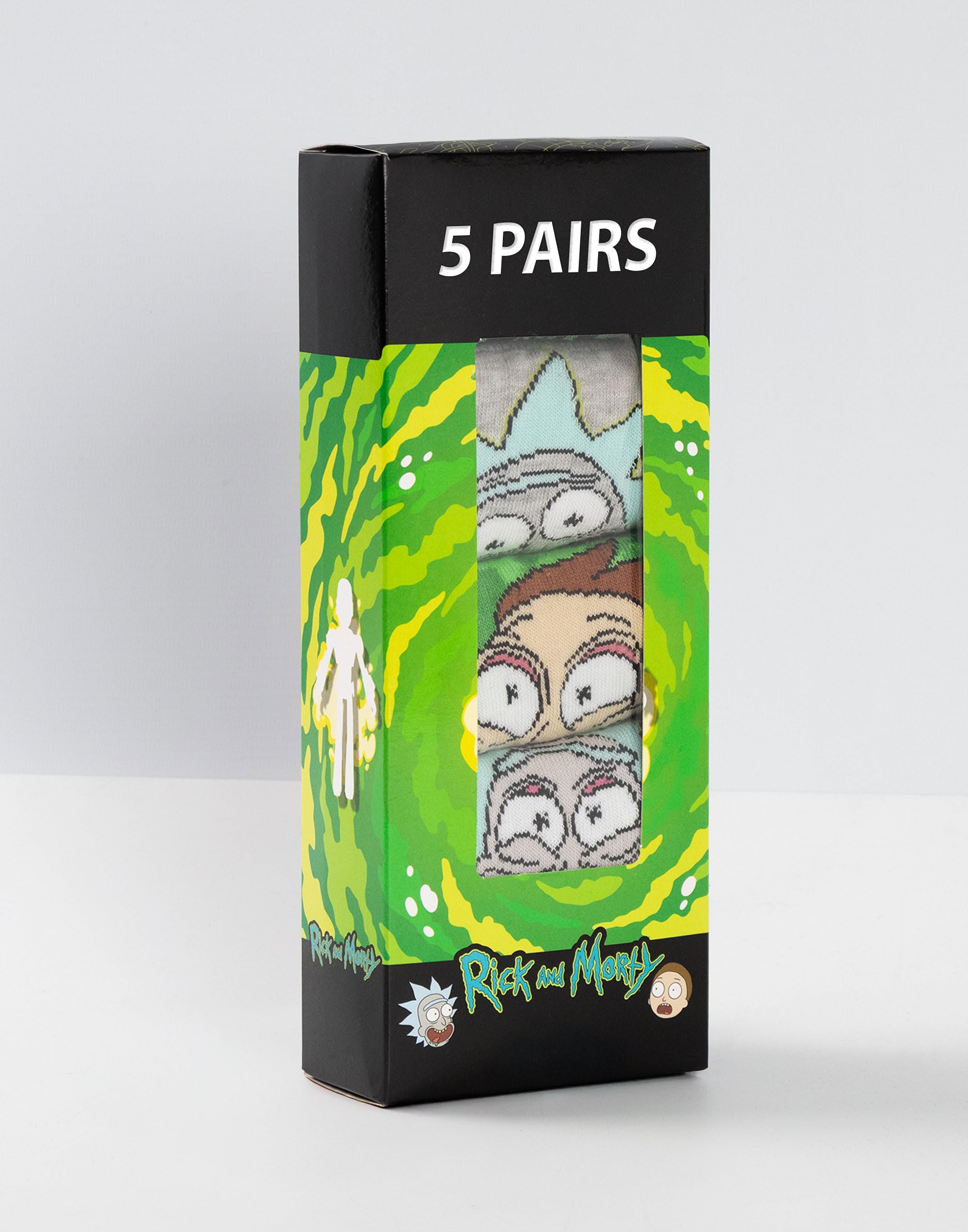 RICK AND MORTY Calzini verdi da uomo, set da 5 | Divertenti fantasie con i personaggi di Rick & Morty | Abbigliamento quotidiano | Calzini comodi per i fan | Merchandise R&M