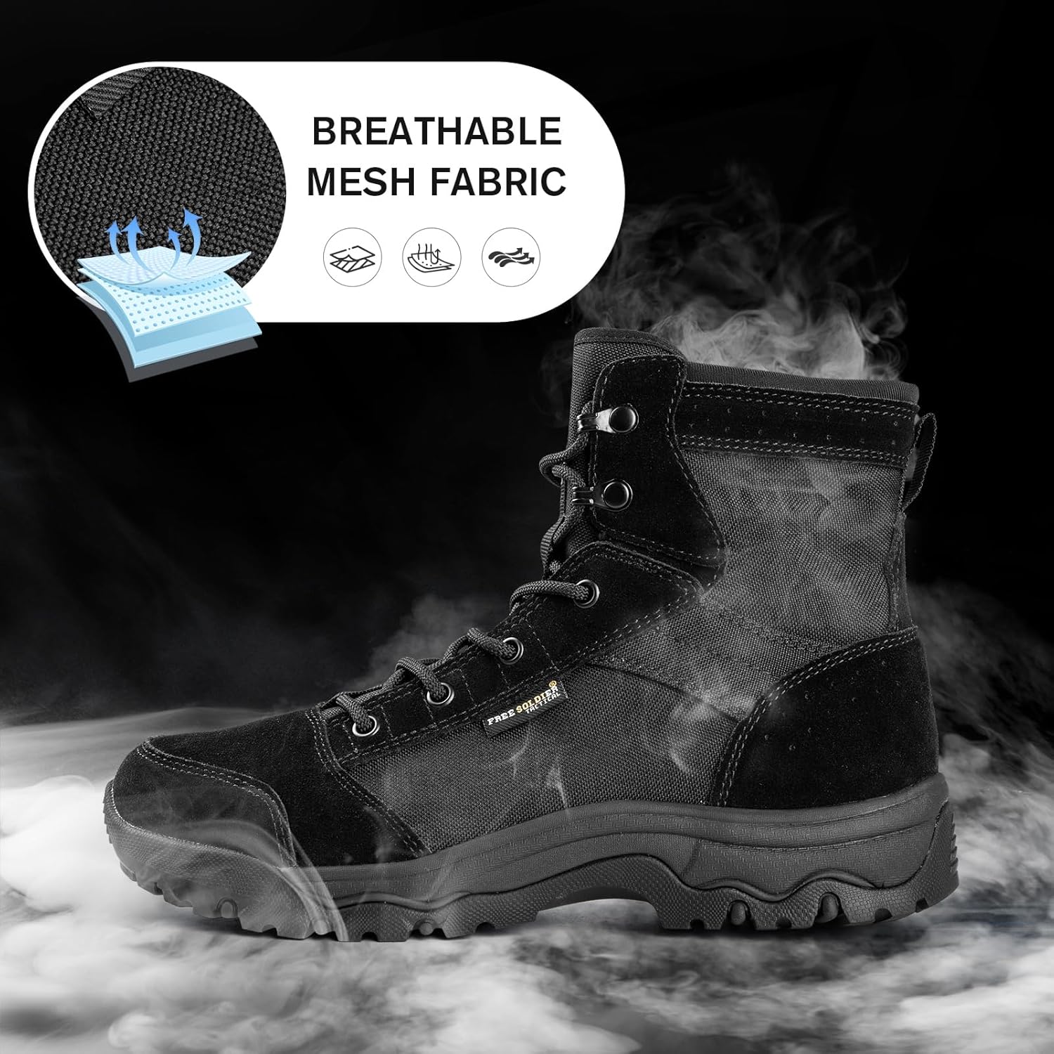 FREE SOLDIER Men's Tactical Hiking Boots 6 Inches Lightweight Breathable Work Boots Military Desert Boots(Black 11) - Image 5