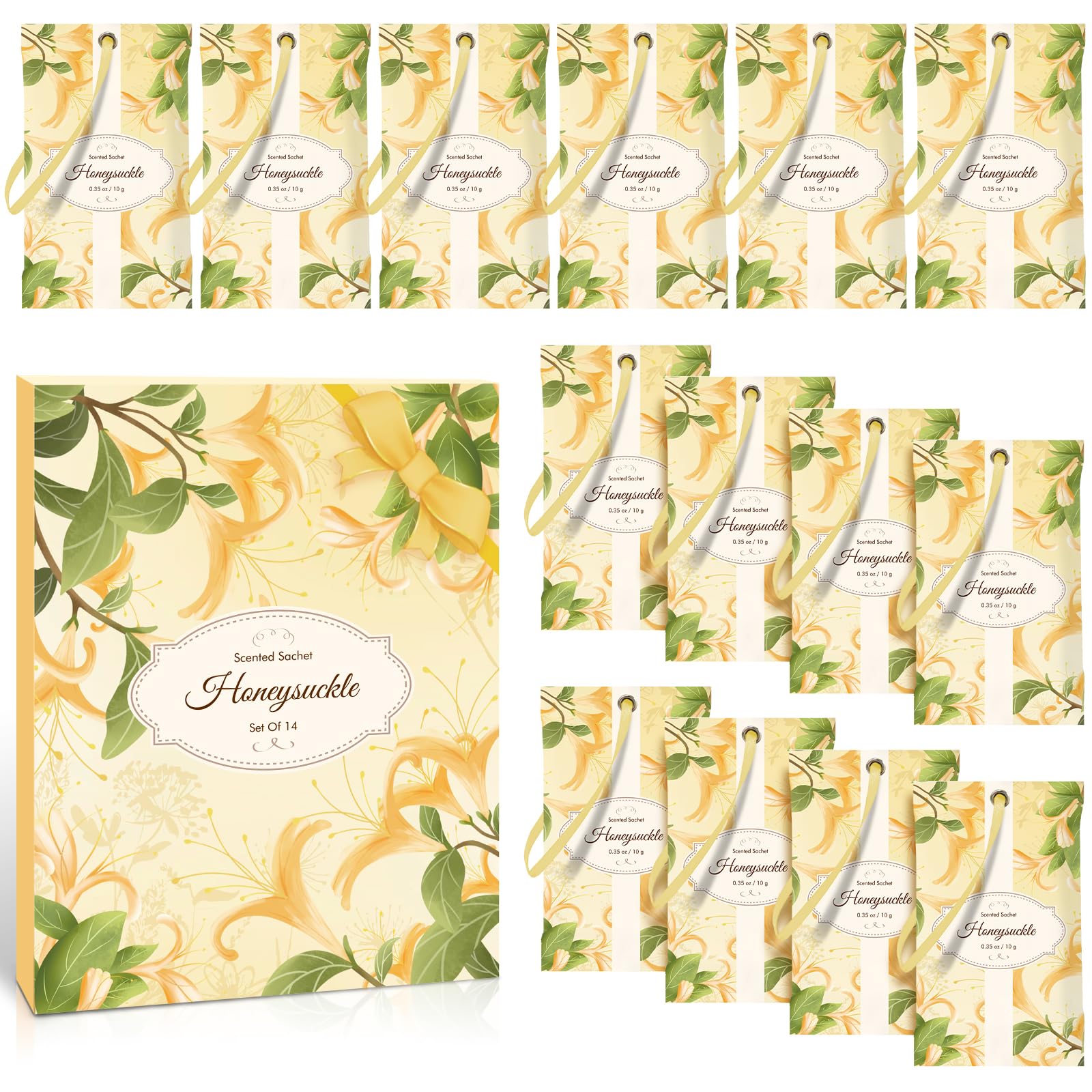 Scent-Hi Wardrobe Fresheners, Sweet Honeysuckle Scented Sachets, 14 Pack