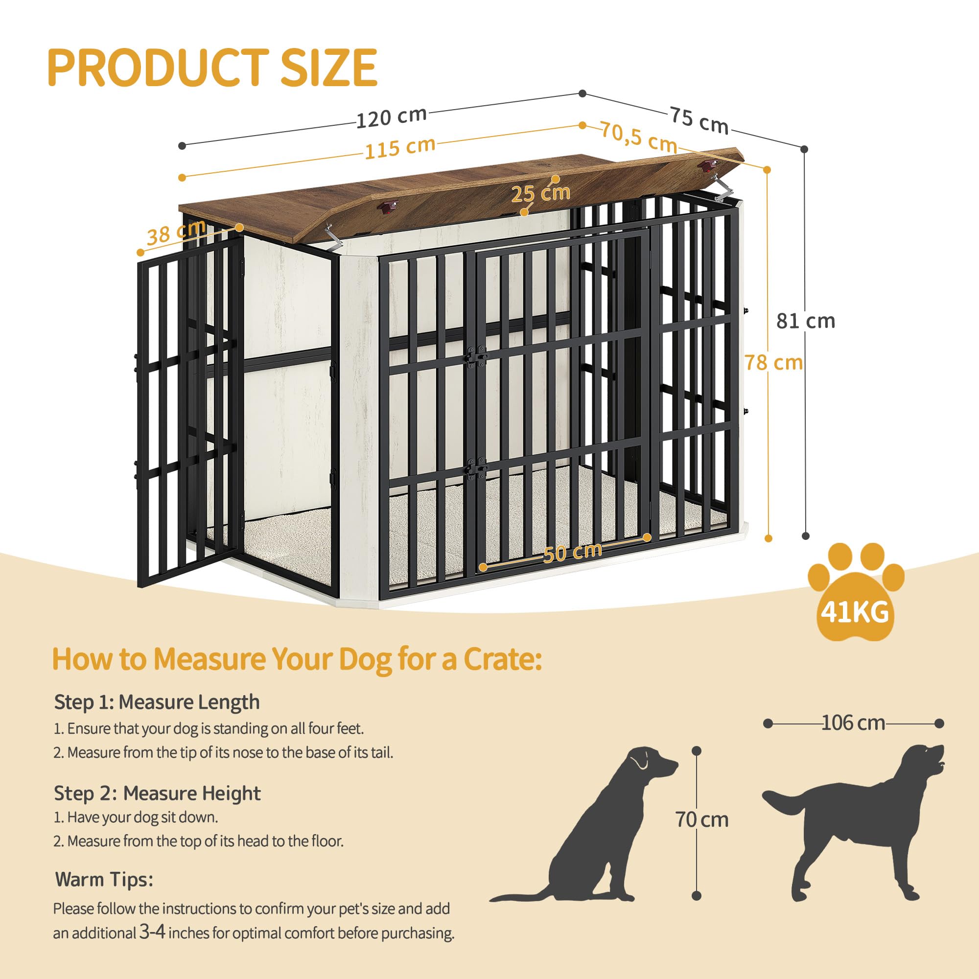 Hzuaneri 120 cm Gabbia per Cani, Cuccia Moderna per Cani Interno, Casetta per Animali, 3 porte, 75 x 120 x 81 cm, XXL, Bianco e Marrone DFC86814B