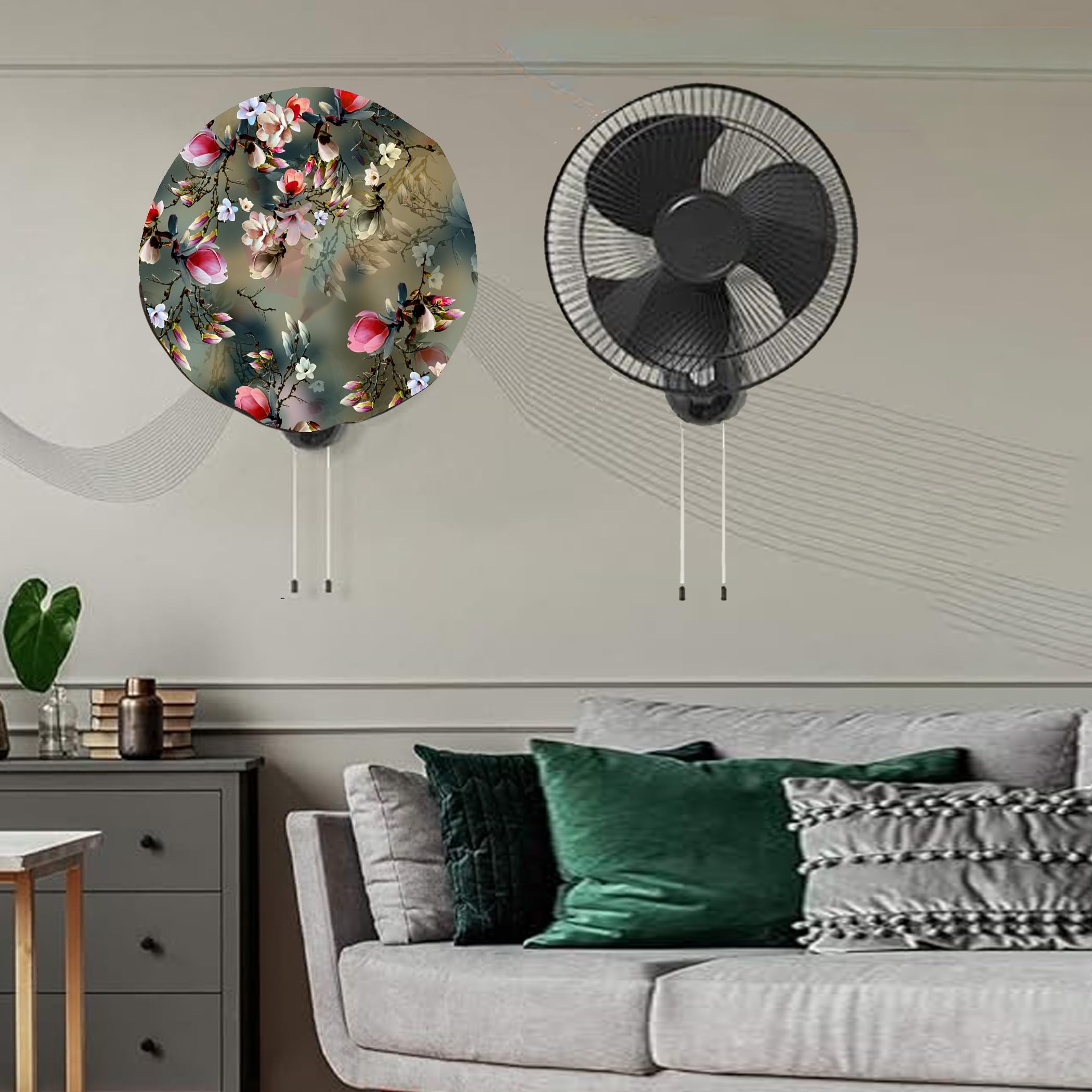 HomeStore-YEP Wall Fan Cover for Home, Office, Living Room Universal Size Suitable for All Major Brands Printed Waterproof Pack of 1 Pc (Green) 2
