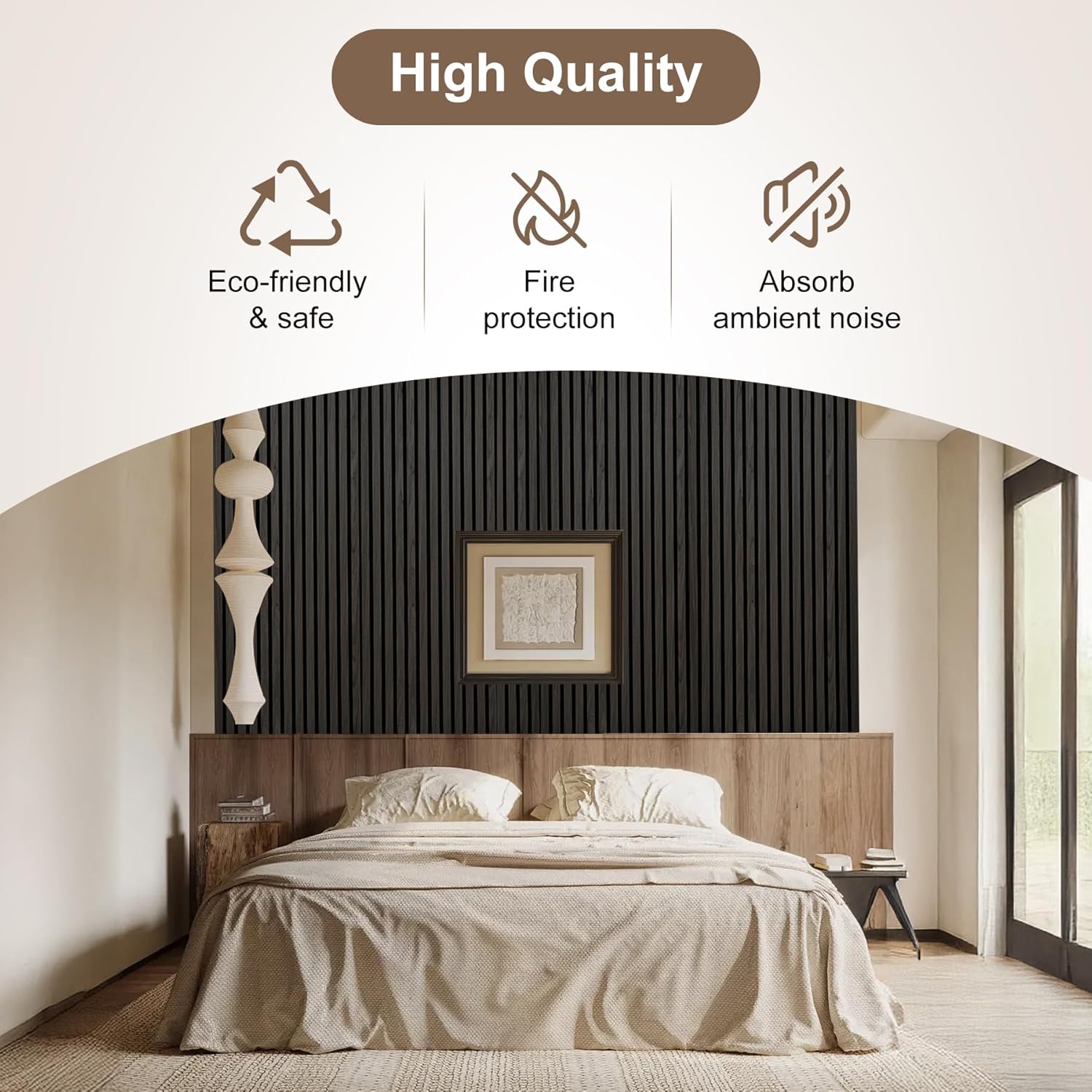 2 Pieces Wood Panels for Wall, 47.2"×23.6" Sound Absorbing Panel, Wood Slat Acoustic Panels for Wall and Ceiling, Black Oak