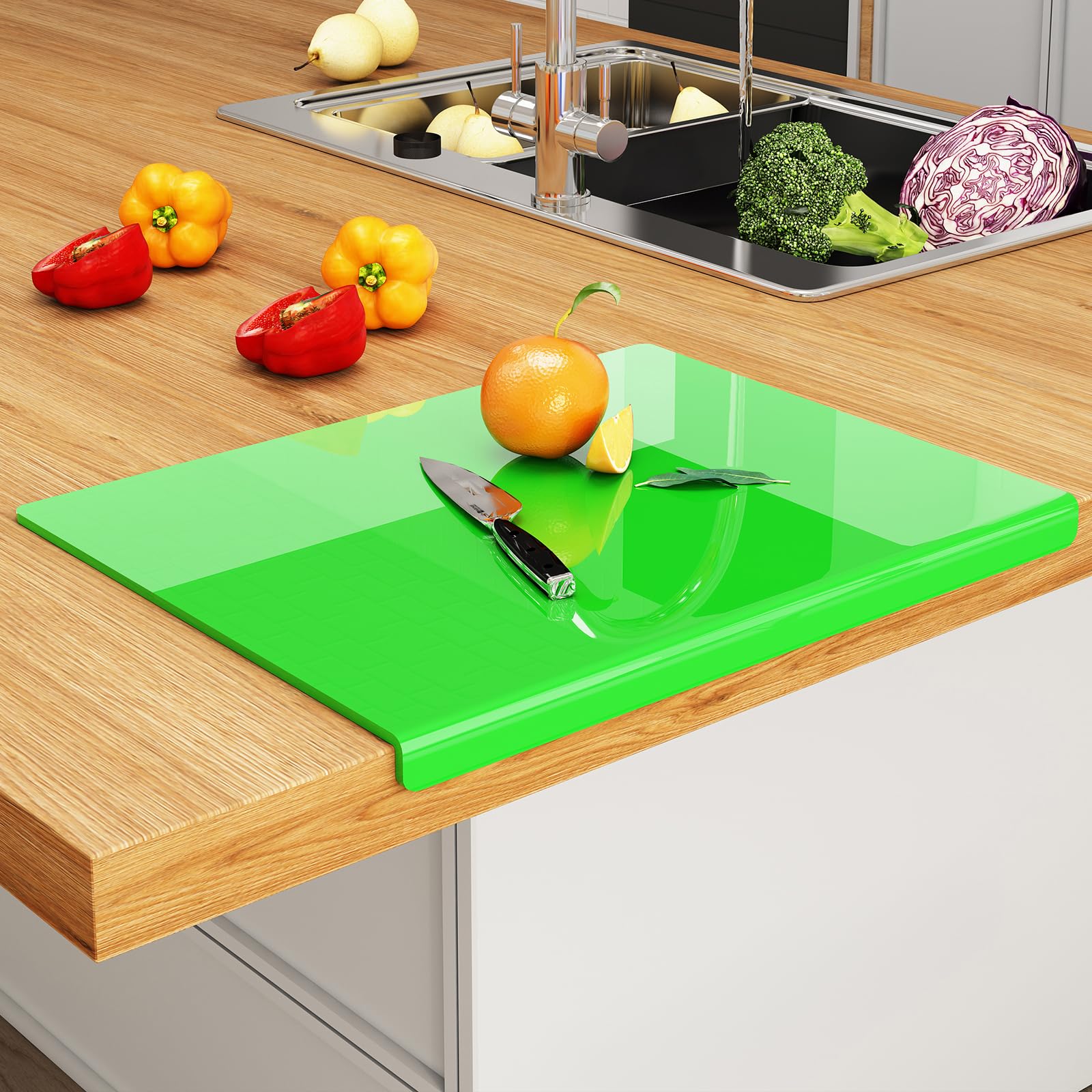 JJL Acrylic Chopping Board 51 x 40 cm with Counter Protector Lip – BPA-Free, Green, Non-Slip, Countertop Protector, Ideal Creative Gift