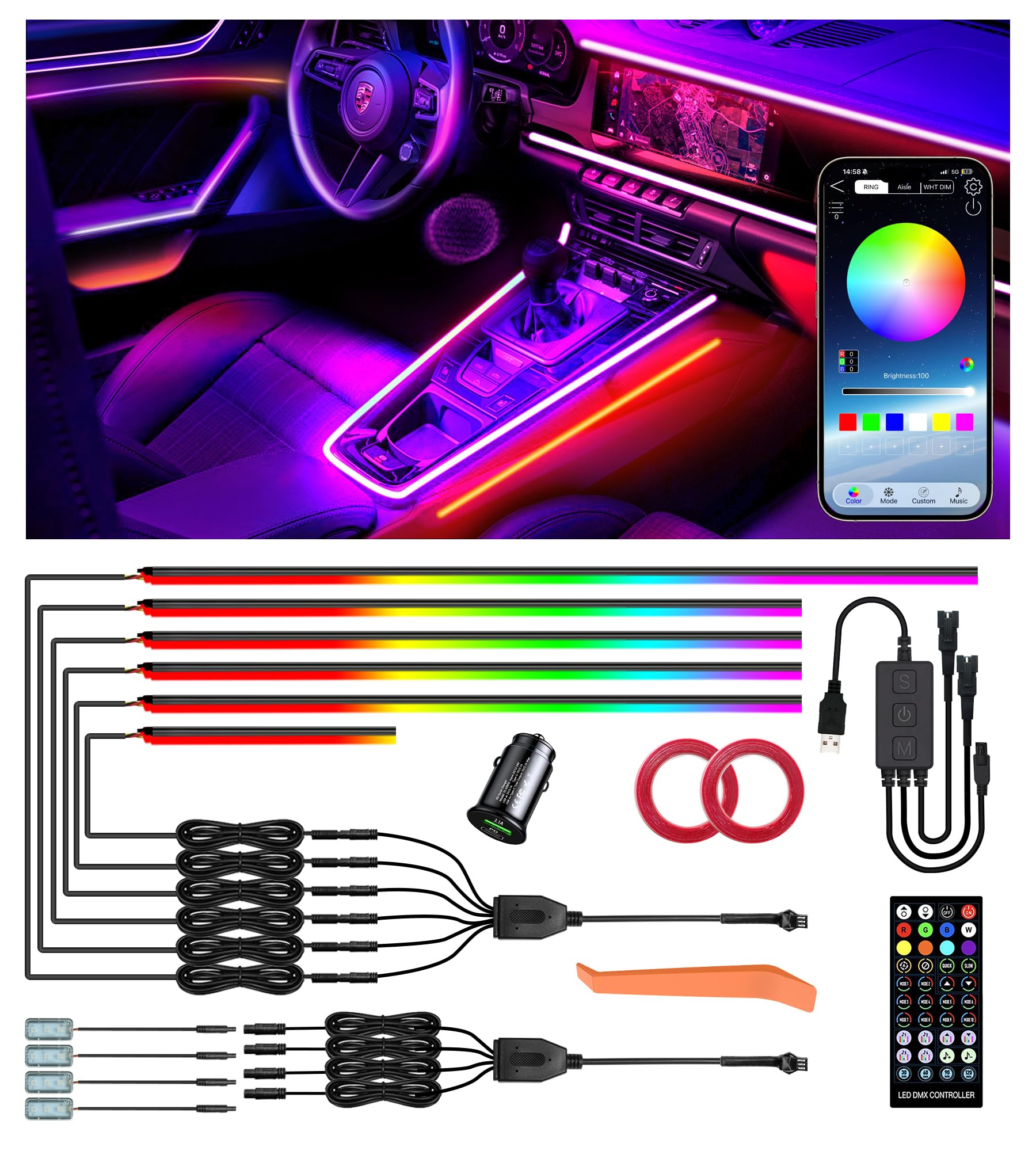 KENANEK 55.12inch Acrylic LED Lights for Car