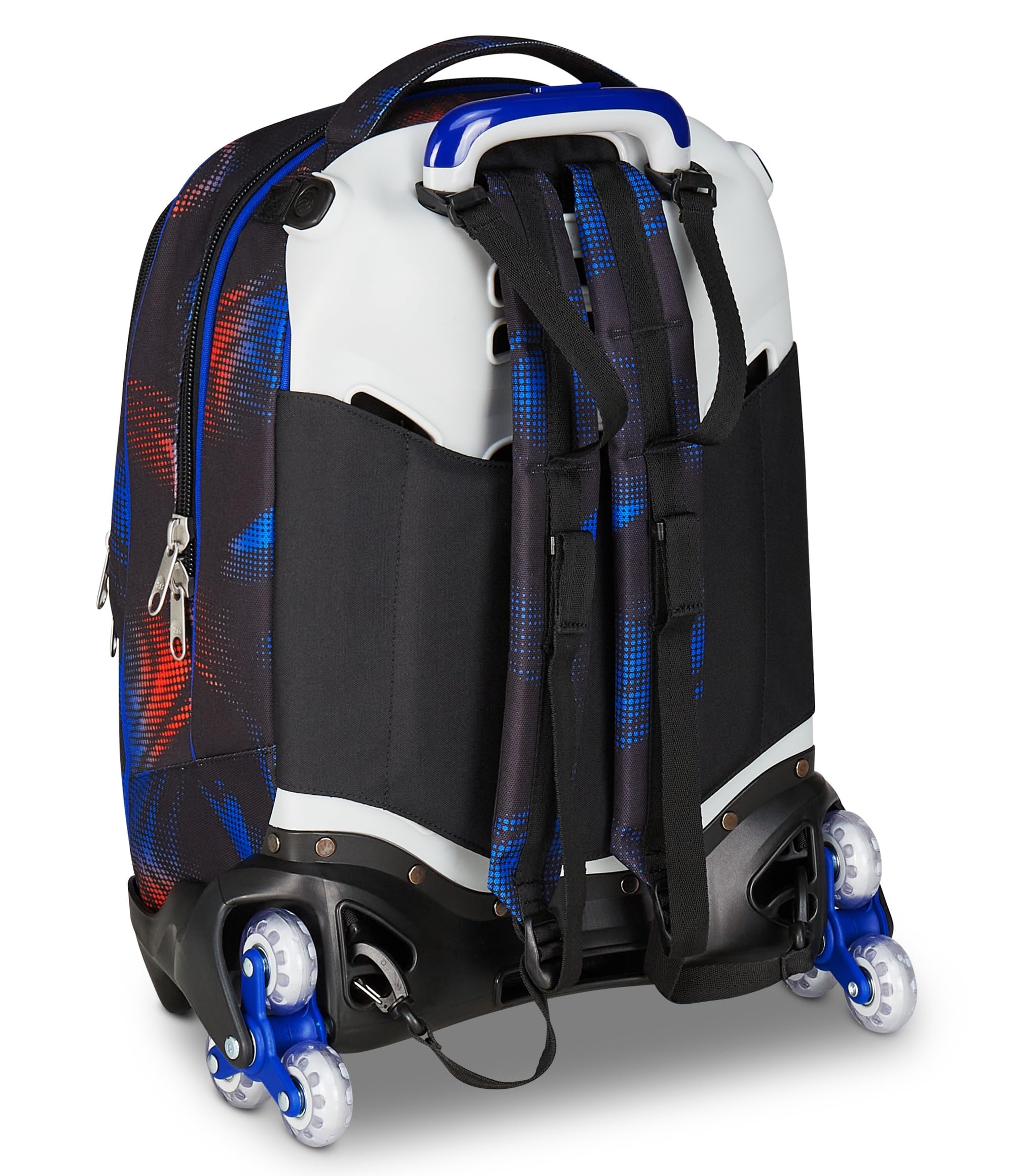 Seven Trolley Scuola Jack 3 Ruote, Nero Blu, Zaino Con Carrxllo Sganciabile Da 34 L, Tasca Borraccia e Crossover System, Maneggevole Resistente, Scuola Elementare e Media, Zaino Bambino