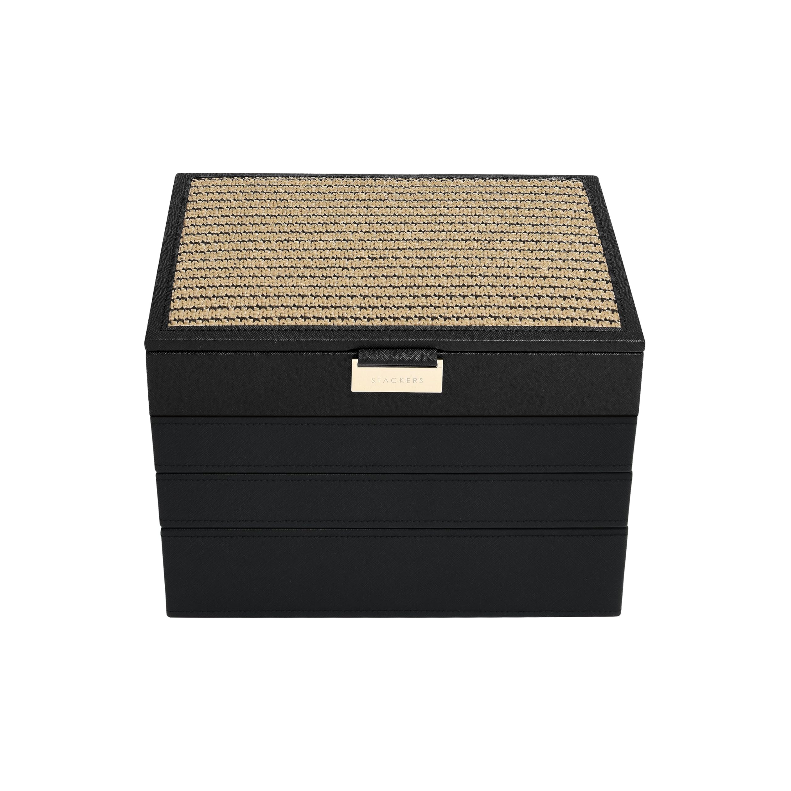 Stackers Black Raffia Classic Jewellery Box Set of 4