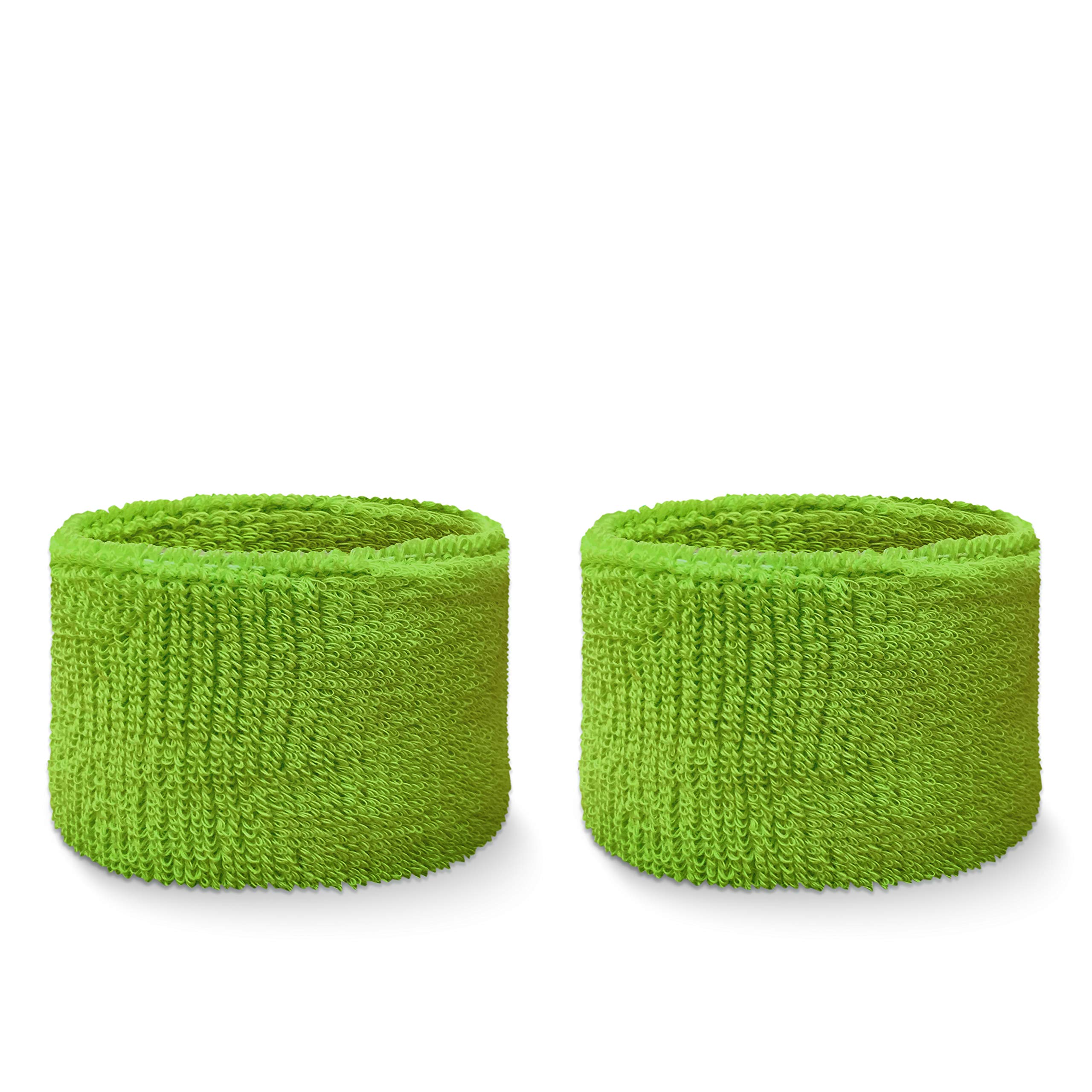 Couver Youth Wrist Sweatband - Lime Green Solid Cotton Terry Colth Sport Wristband(1 Pair)