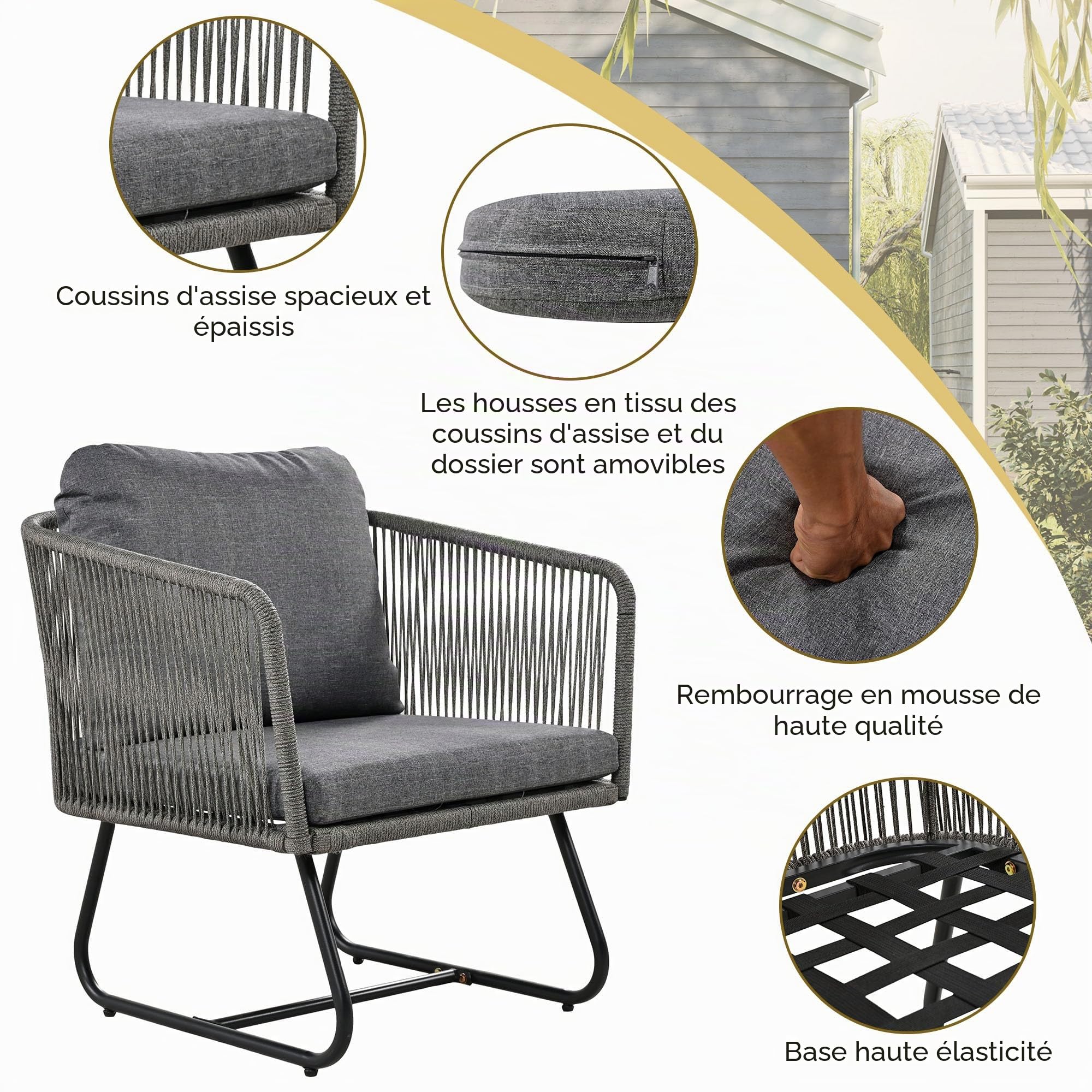 Salon de Jardin Exterieur 5 Personnes, canapé 5 Places avec Table gigogne en Verre, Coussins, tressée Salon de Jardin Aluminium, canapé d'extérieur pour terrasse, pelouse, Balcon,Gris