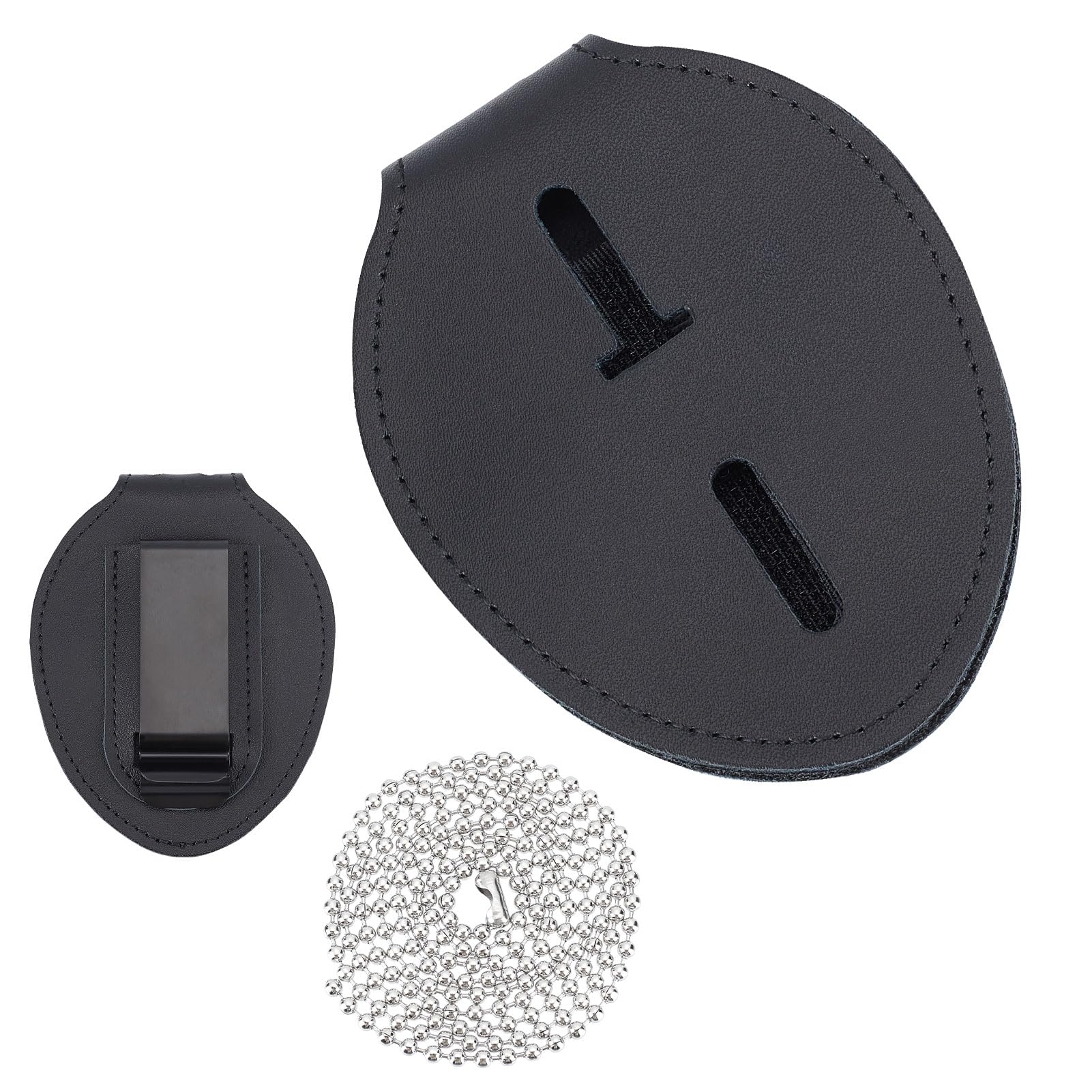 NICENEEDED Black Police Badge Holder, Round Universal Leather Sheriff Badge Holder