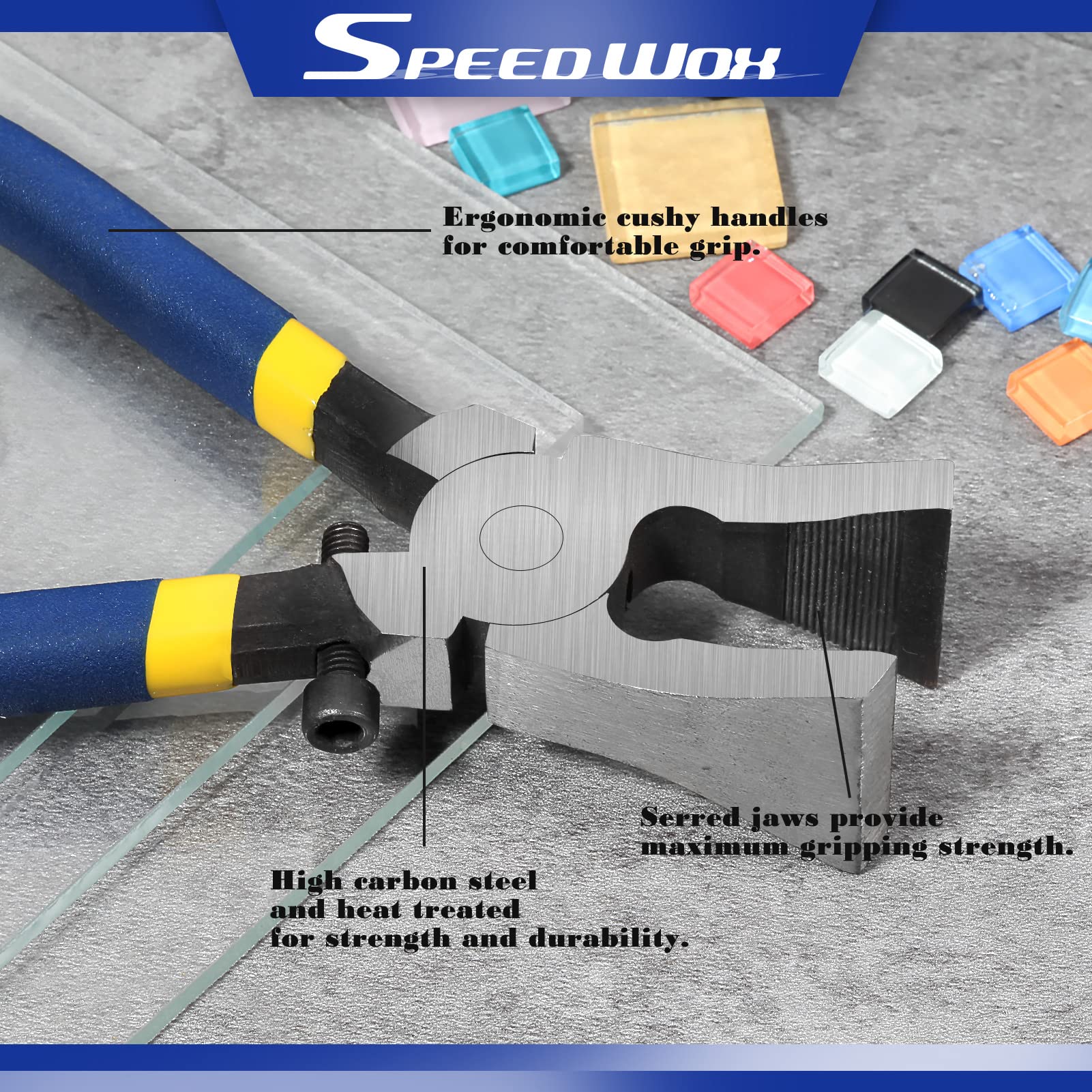 SPEEDWOX Alicates de vidrio para romper mandíbulas planas dentadas con tornillo ajustable de 8 pulgadas, alicates de vidrio resistentes para trabajo de vidrieras, herramienta de rotura