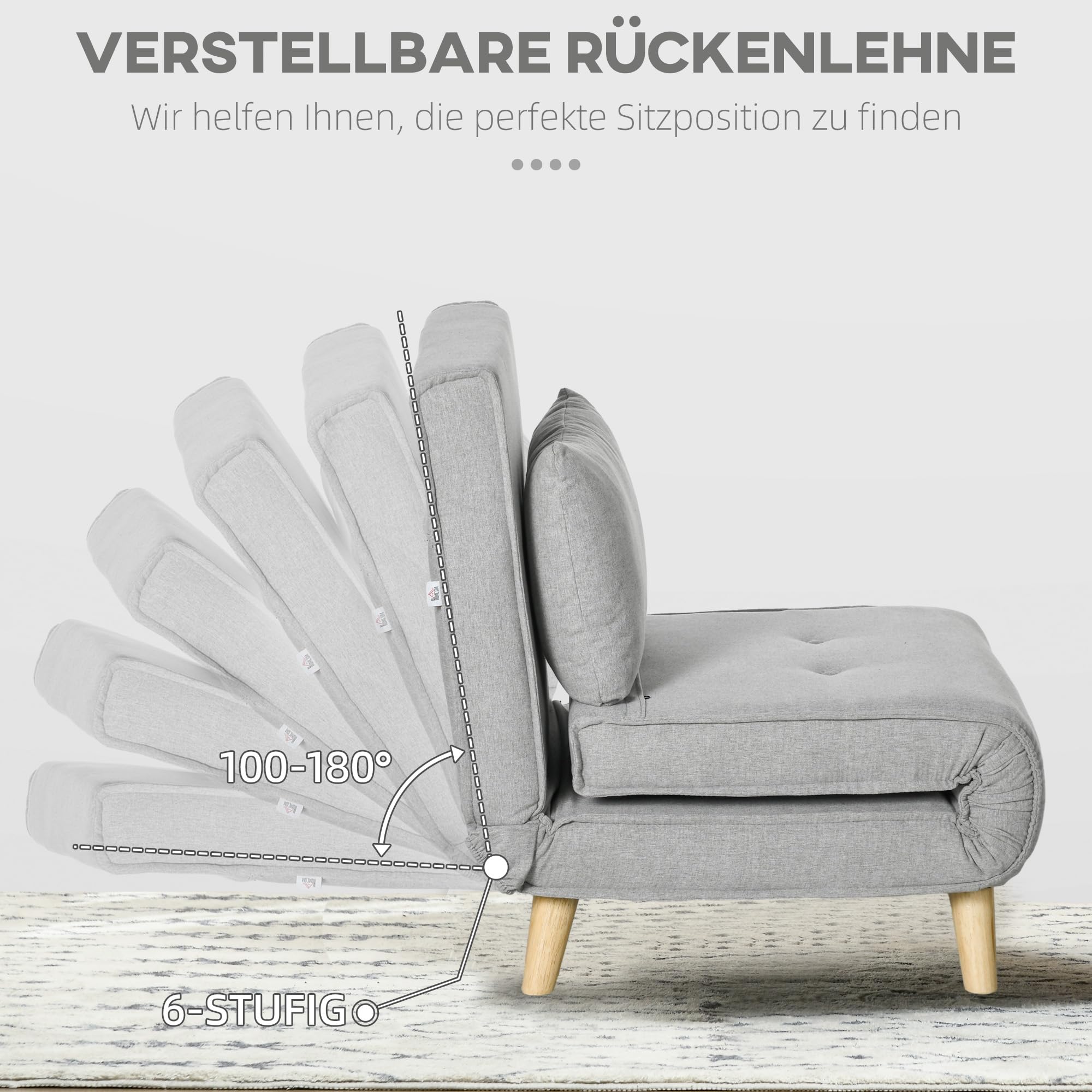 HOMCOM 3 in 1 Schlafsessel Klappbar Schlafsofa mit Bettfunktion Verstellbare Rückenlehne Kissen Gästebett Leinenoptik Relaxsessel 72 x 78 x 79 cm Hellgrau