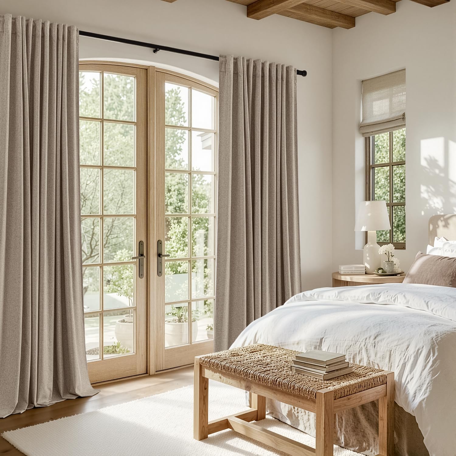 MIULEE 100% Blackout Linen Curtains for Bedroom 84 inches Long, Thermal Insulated Room Darkening Black Out Drapes for Living Room, Back Tab Rod Pocket, 2 Panels Set, 40 Wide x 84 Length, Taupe