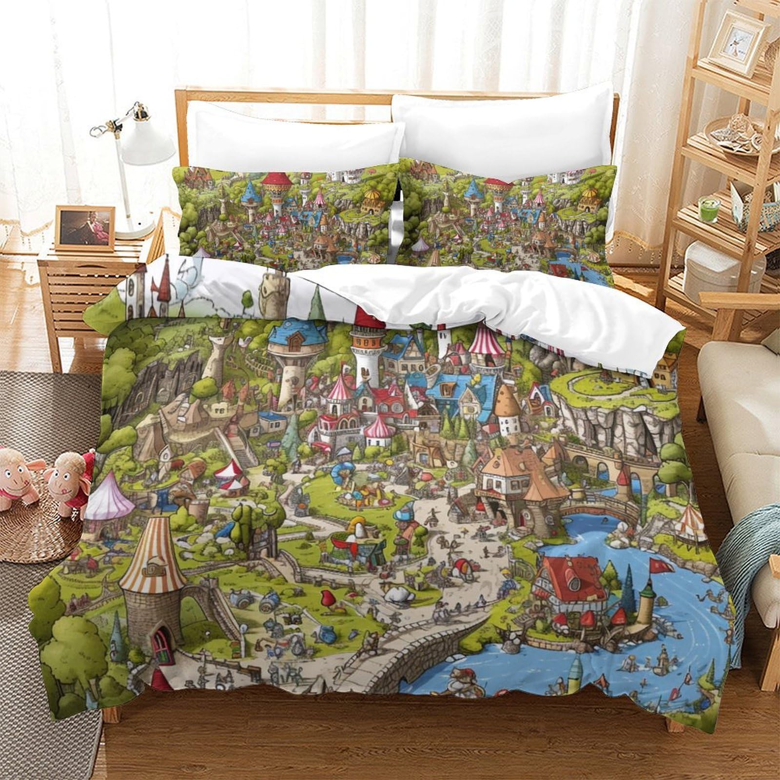 Housse de couette parc d'attractions 3D en microfibre Super King 260x220cm pour lit enfant