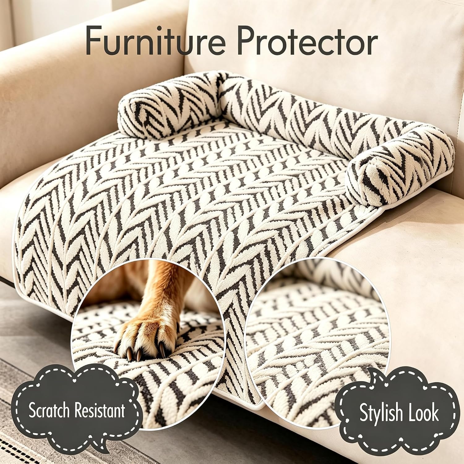 Tappetino per Cani e Gatti, Coperta Anti-Scivolo con Bordo Rialzato, Proteggi Divano per Mobili, Lavabile in Lavatrice, Cuscino spesso in Peluche,Per Razze Piccole e Medie，Grau：M-35.4x31.5x5.9
