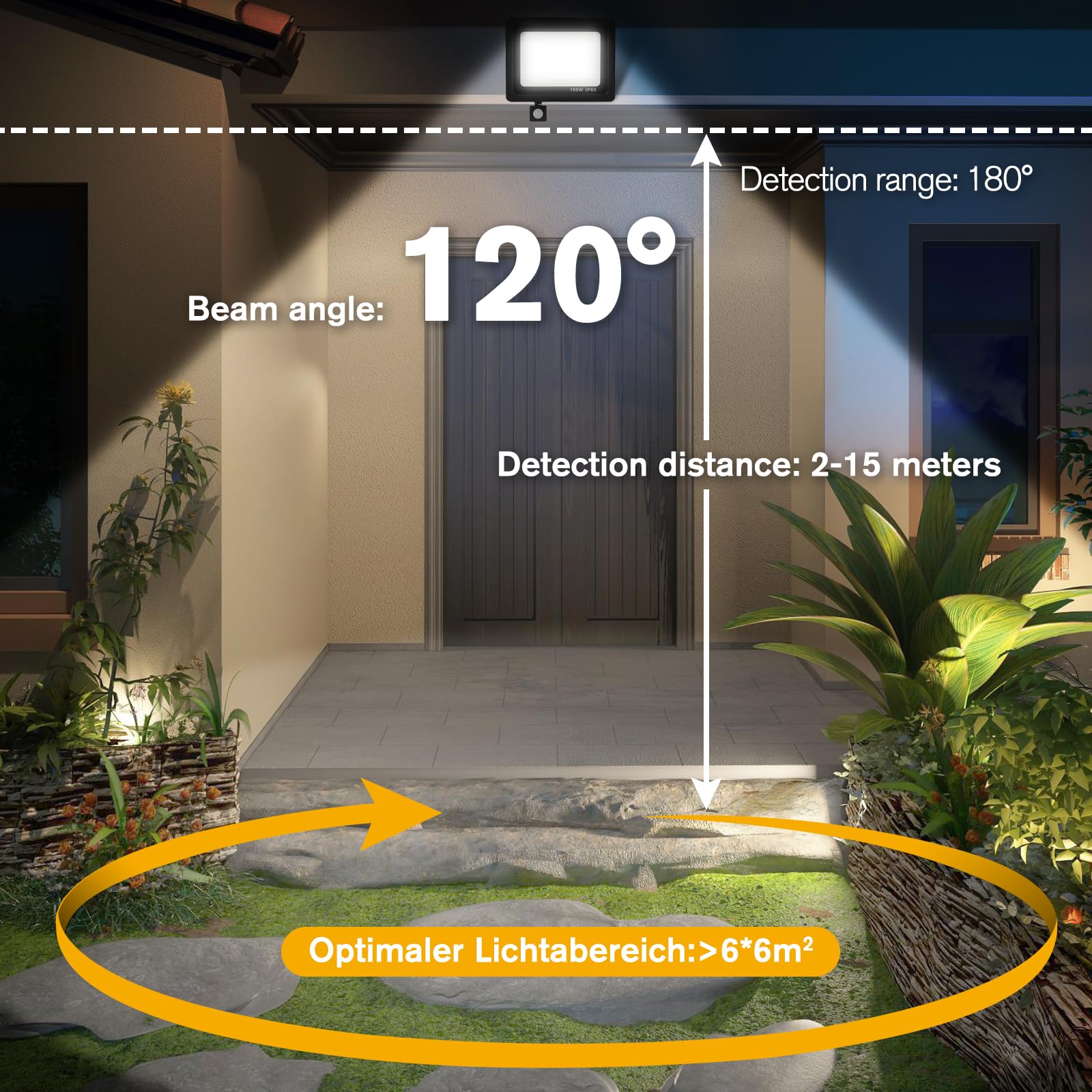YCZM Foco Con Sensor de Movimiento Exterior 100W 10000LM,IP65 Impermeable Foco LED Con Sensor de Movimiento,Blanco Frío 6500K Focos LED Exterior,Terraza Floodlight para Casa,Garaje,Patio,Terraza