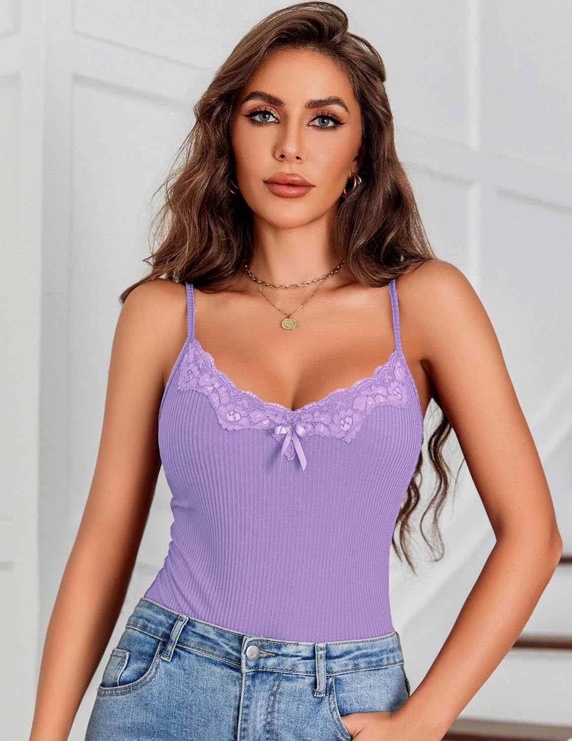 Avidlove Womens Camisoles 2-Pack Tank Top V Neck Undershirts Adjustable Spaghetti Strap Cami Tops - Image 4