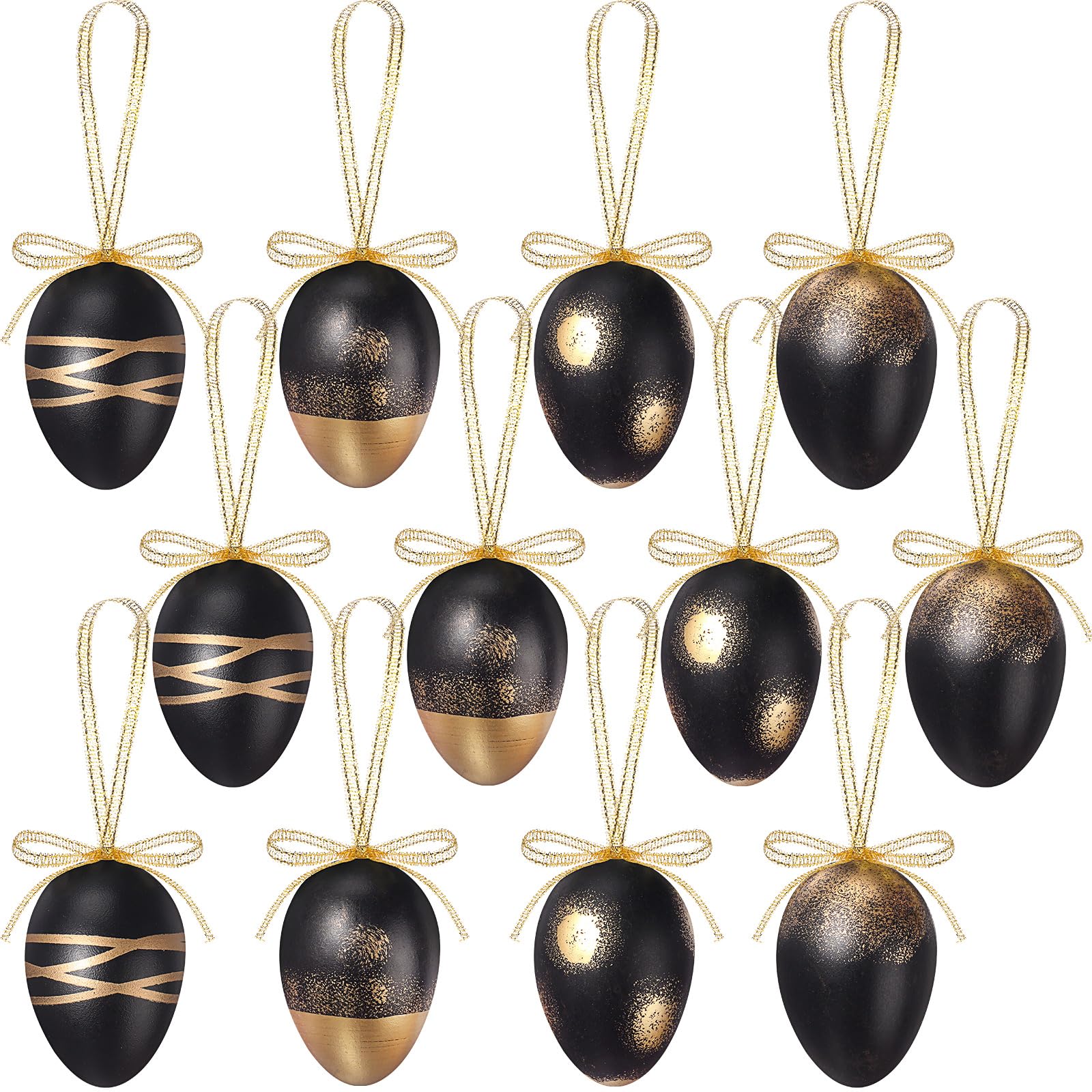 Photo 1 of 12 Pcs Black Gold Easter Egg Tree Ornaments Hanging Tree Decoration Plastic Speckled Egg Bulk 2.36'' Rustic Easter Decorations for Basket DIY Crafts Holiday Party Favors