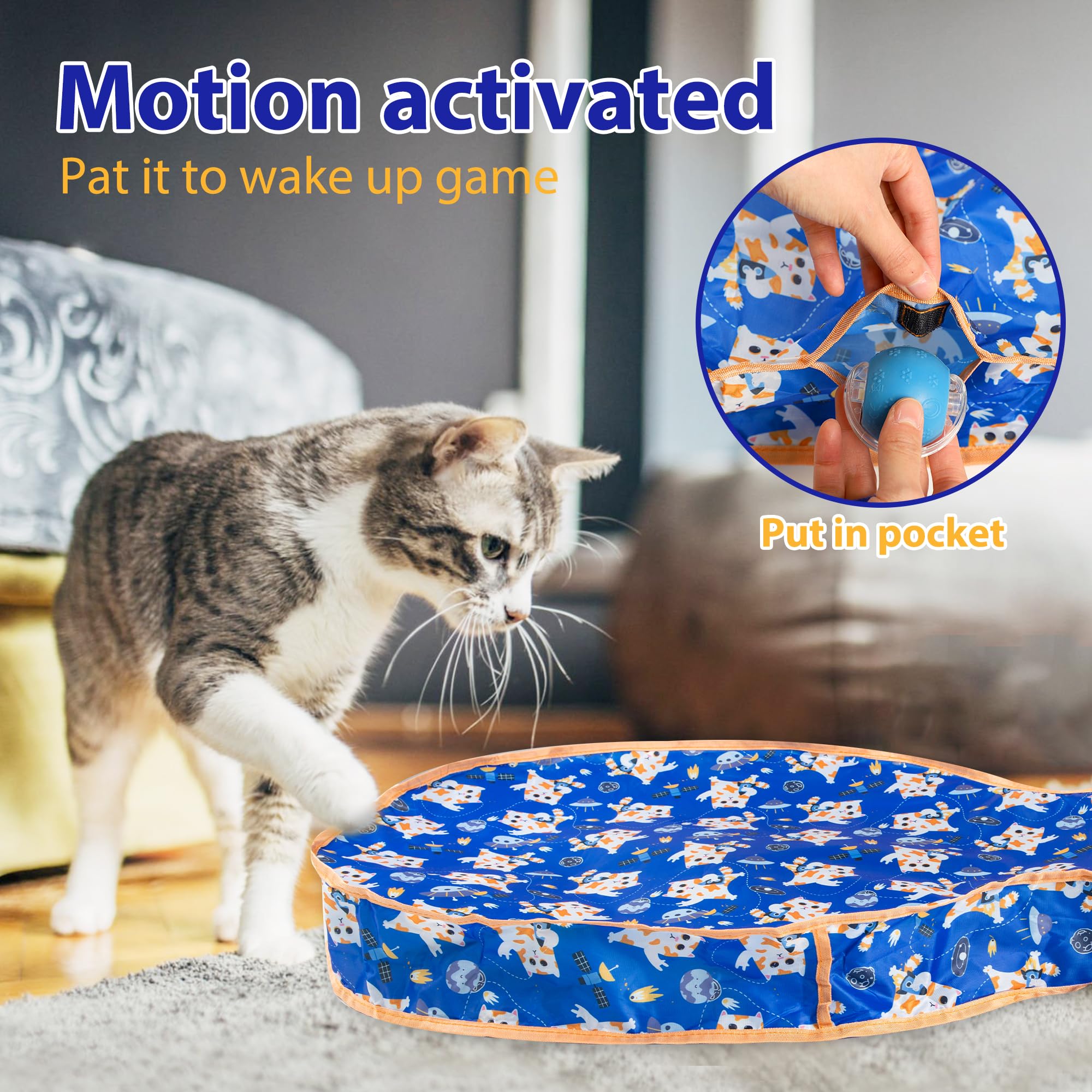 Tuiskusa Giocattoli interattivi per gatti, palla a rotolamento rapido in tasca, movimento automatico attivato dal movimento, gioco nascondi e cerca topi (blu)