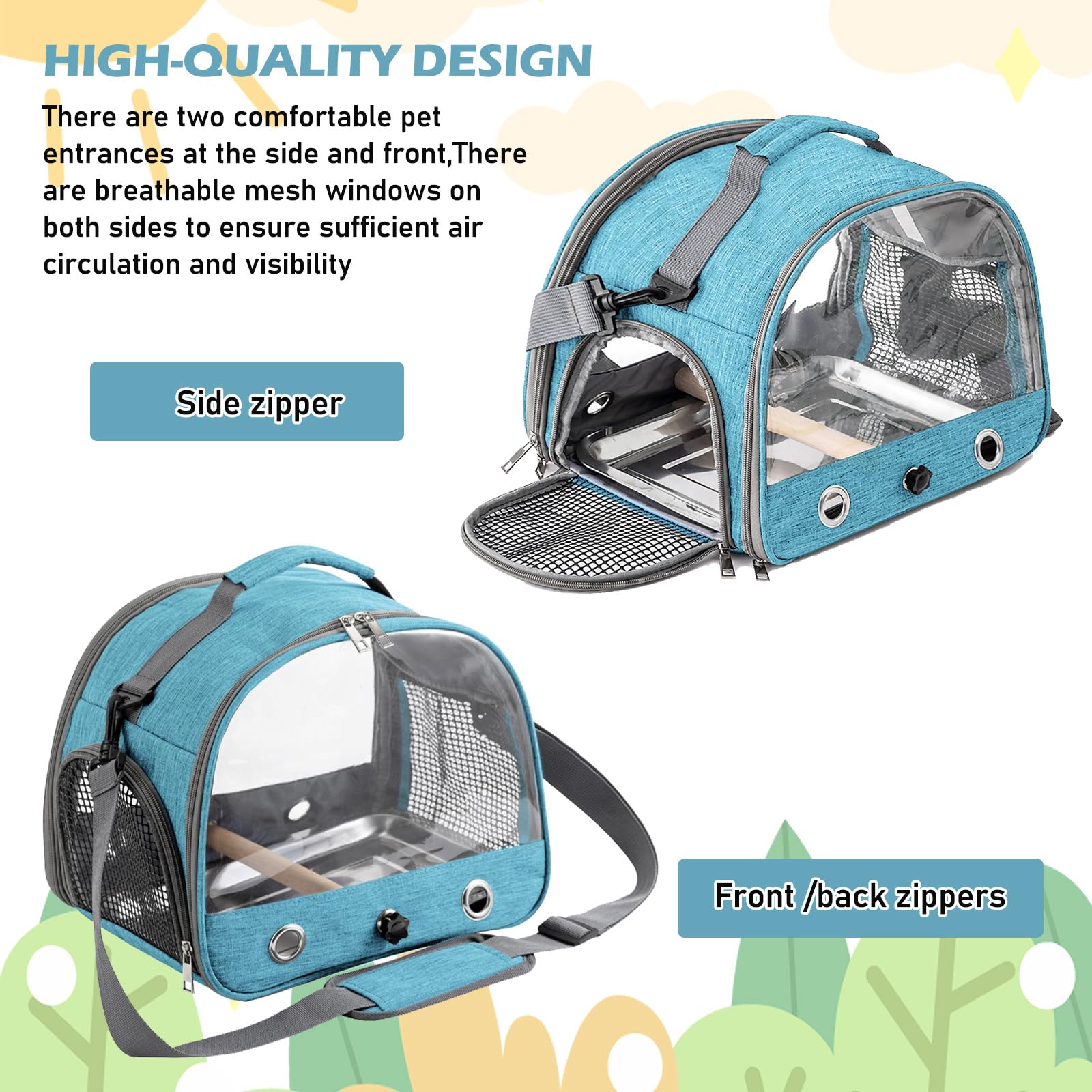Bolsa De Pájaros Con Barra De Pie Y Bandeja De Acero Inoxidable, Mochila Para Pájaros, Jaula Portátil, Bolsa De Transporte Para Pájaros Pequeños