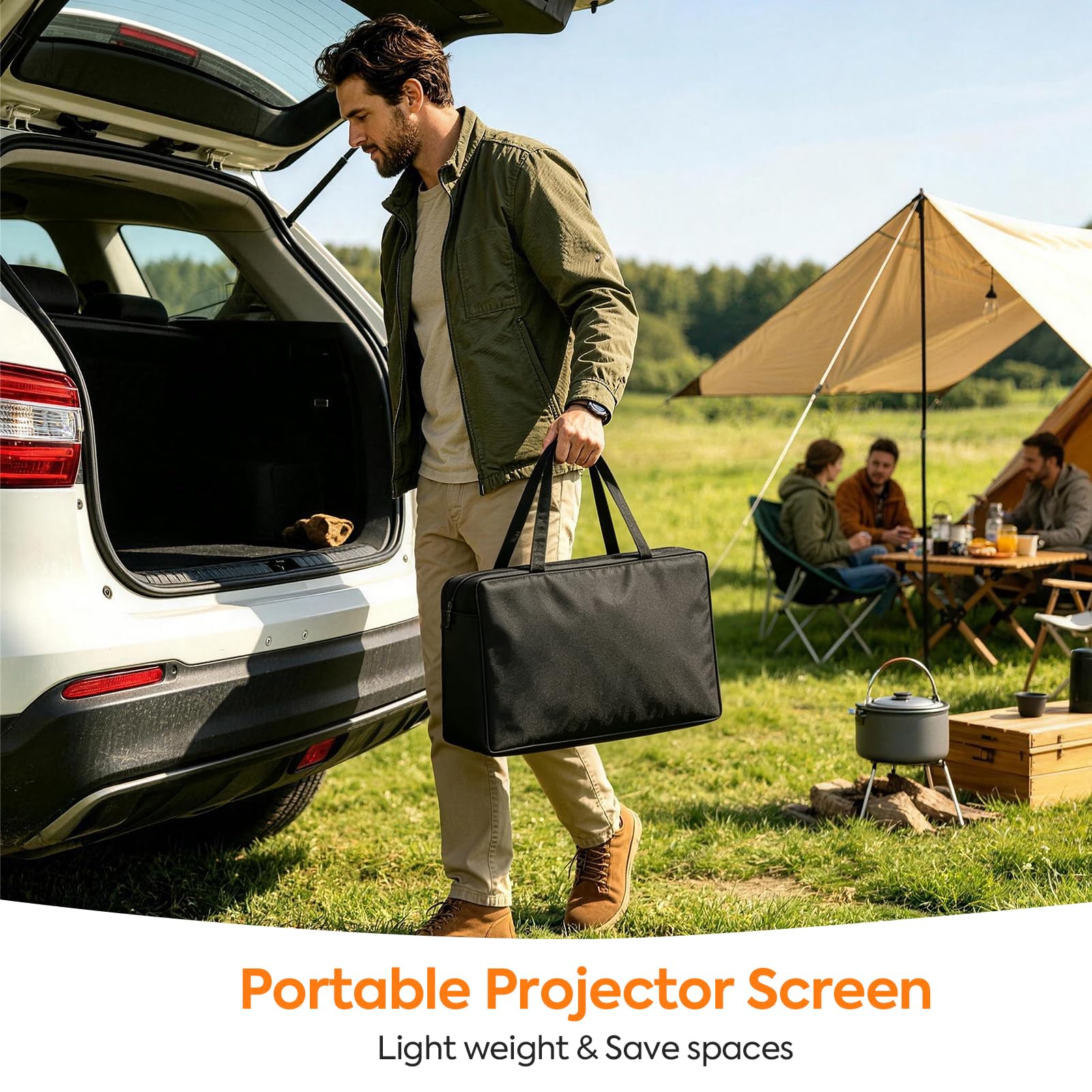Schermo da 120 pollici con treppiede, 16:9, 4K HD, portatile, senza pieghe, proiettore anteriore e posteriore, per interni ed esterni, con borsa per il trasporto, ideale per home theater, giardino e