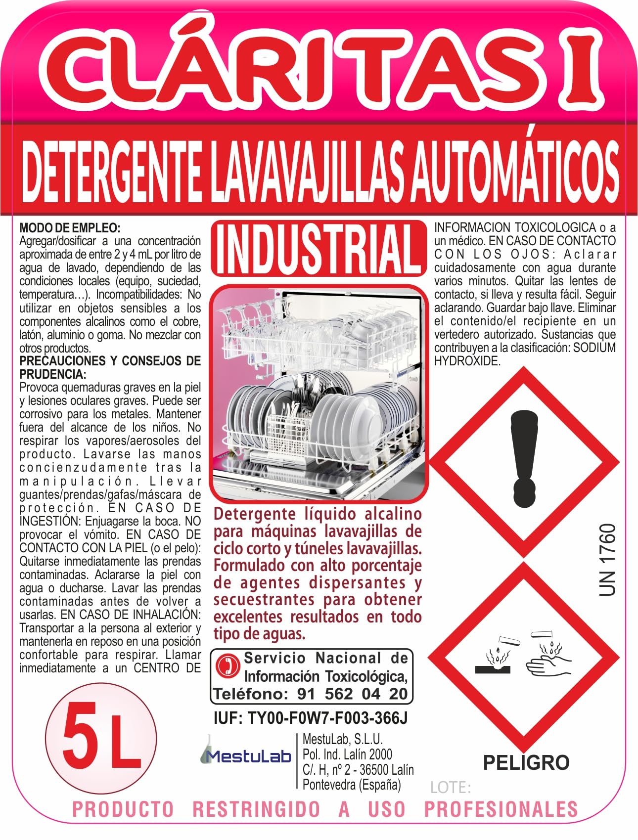 Detergente Lavavajillas Automático Industrial - Hostelería - 3x6Kg - Todo Tipo de Aguas