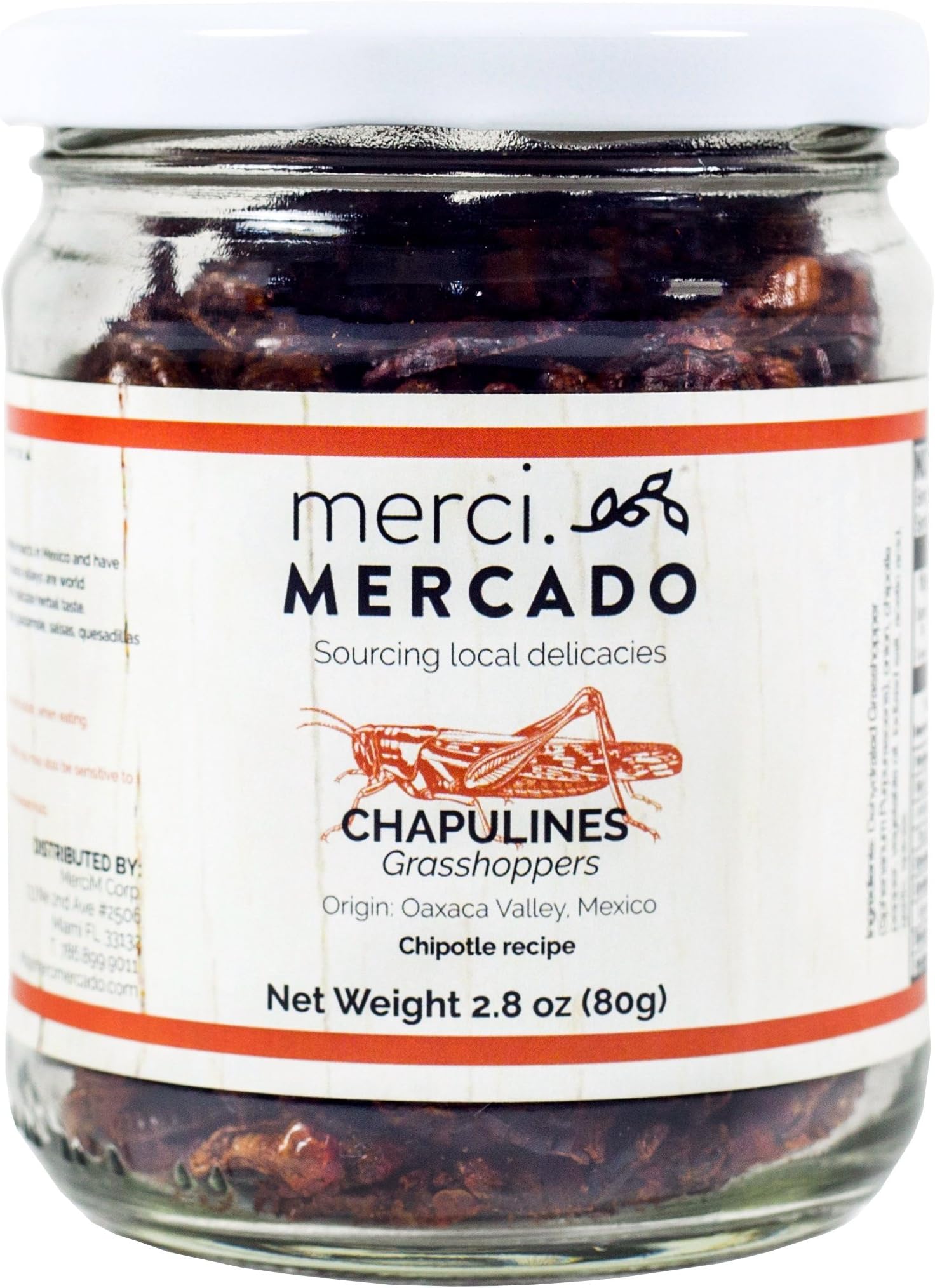 Merci Mercado Chapulines (grasshoppers) - Gourmet edible insects from Oaxaca Mexico (Chipotle flavor) ( 80g / 2.8oz) HIGH PROTEIN CONTENT