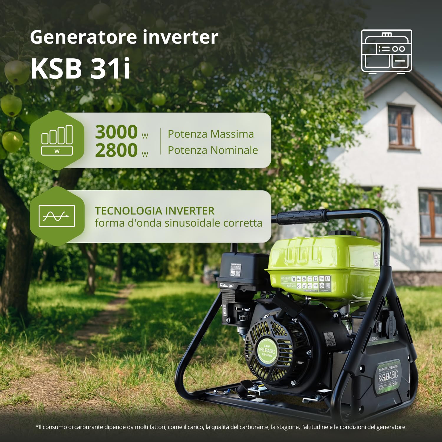 K&S Basic KSB 31i - Generatore di inverter, 3,0 kW, inverter, sicuro per dispositivi sensibili, unità di emergenza con struttura compatta, generatore di inverter con avvolgimento in rame, generatore