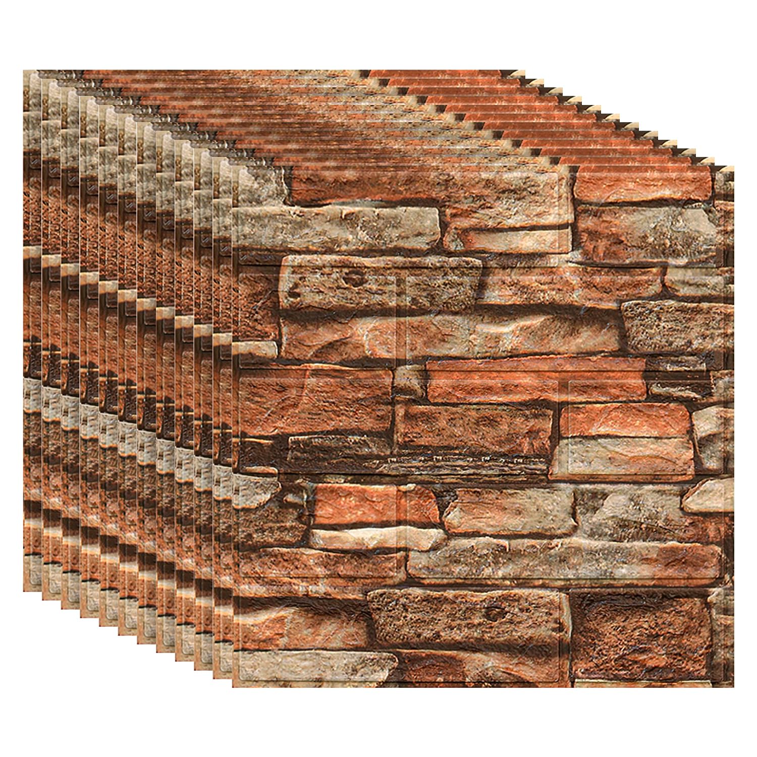 STAYOUNG 12 Pieces 3D Wall Panel - PE Foam Self-Adhesive Wallpaper for Bedroom Living Room Background TV Decor(35 * 38cm) red