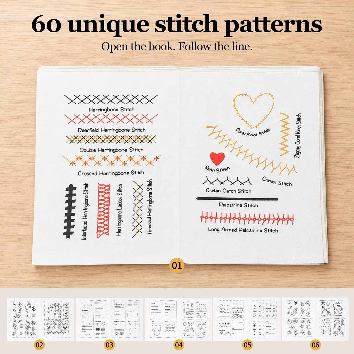 Emberly Stitch Book Kit – Embroidery & Sewing Set for Beginners with Starter Projects, Tutorial, Patterns & Tools – DIY Craft Kit for Stitching, Needlepoint & Cross-Stitch