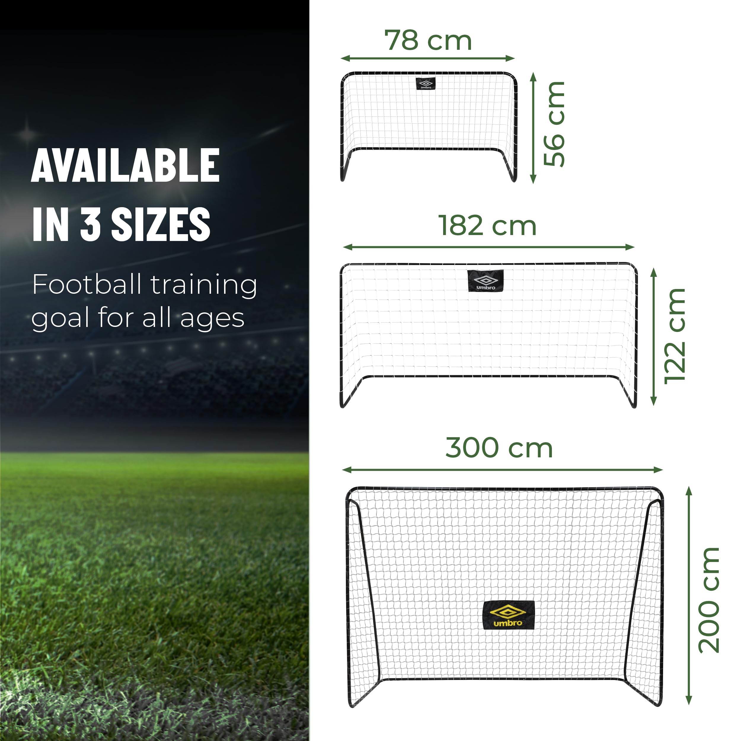 Umbro Football Goals Set of 2 - Includes 4 Ground Hooks - 78 x 56 x 45 cm - Metal - Black, Normal - Image 3