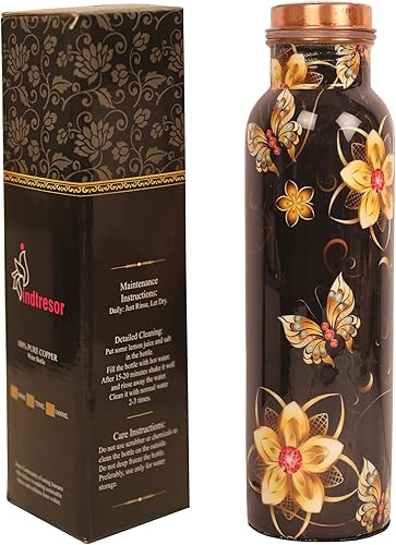 Indtresor Botella de agua de cobre puro hecha a mano beneficios para la salud de Ayurveda grande a prueba de fugas fácil de transportar para