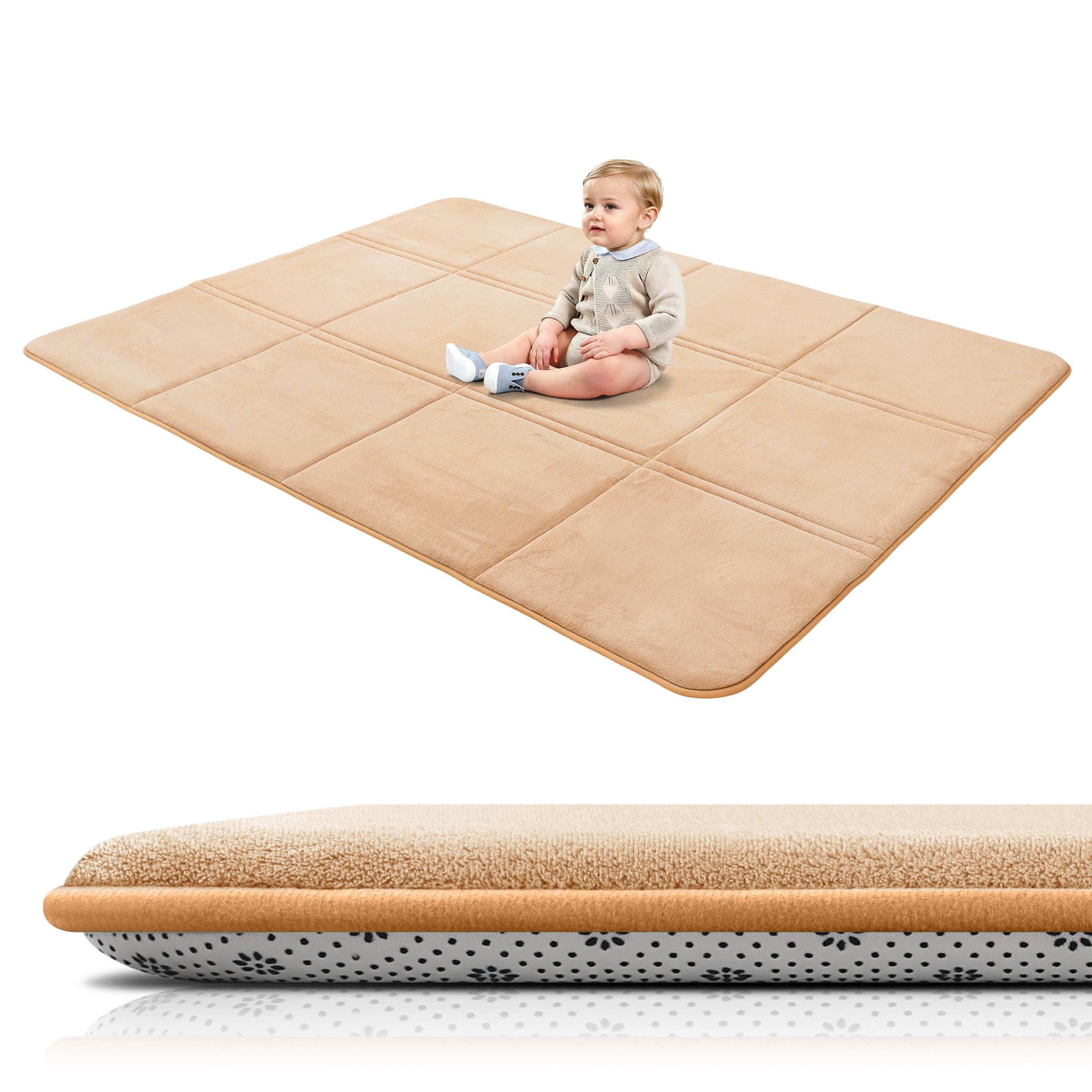 BYBYME Tappetino da gioco pieghevole da 3 cm di spessore, 150 x 200 cm, con fondo antiscivolo, morbido tappetino in memory foam per neonati, bambini e bambini, ideale per soggiorno e yoga, marrone