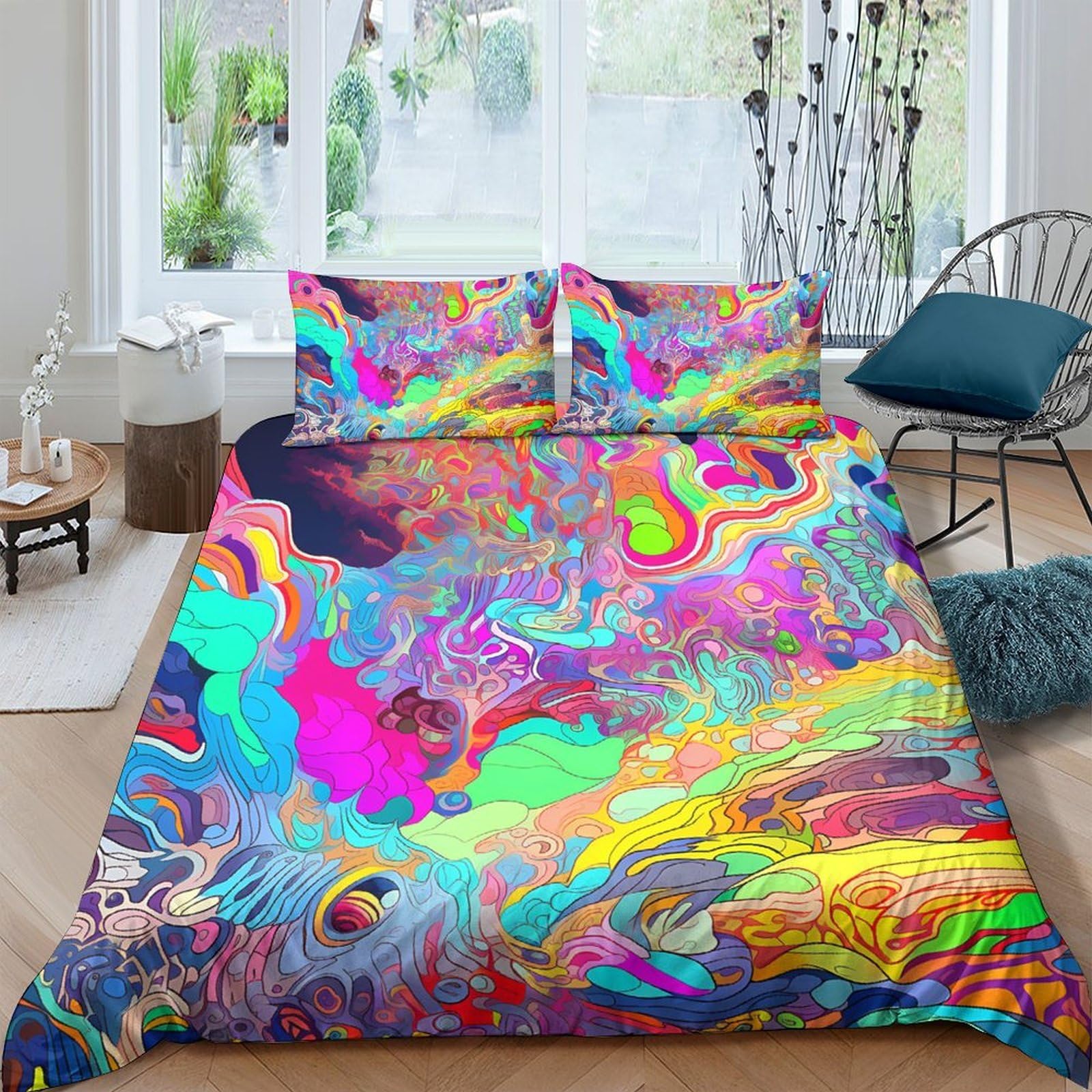 Unrxjzlvm Style-4 Vivid Psychedelic Duvet Cover Microfiber Teen Bedding Set