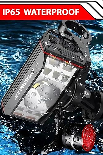 Miniatura 7 de STONEBROOK - Juego de luces de bicicleta de 1800 lúmenes, juego de faros delanteros y luces traseras de bicicleta, faros recargables y luz trasera