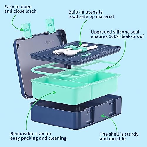 Miniatura 3 de rockpapa Fiambrera Bento de 5 compartimentos para niños con utensilios y botella de agua aislada y bolsa de almuerzo con correa, juego de