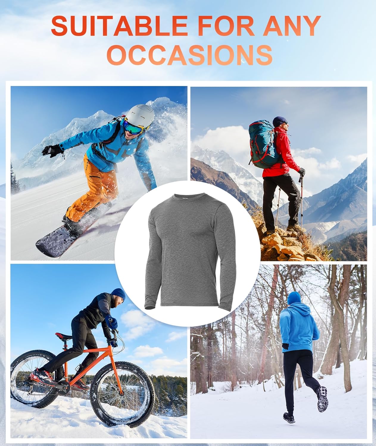 BESTENA Men's Long Sleeve Thermal Underwear Fleece Lined Base Layer Cold Weather Tops Long John Shirts for Men - Image 5