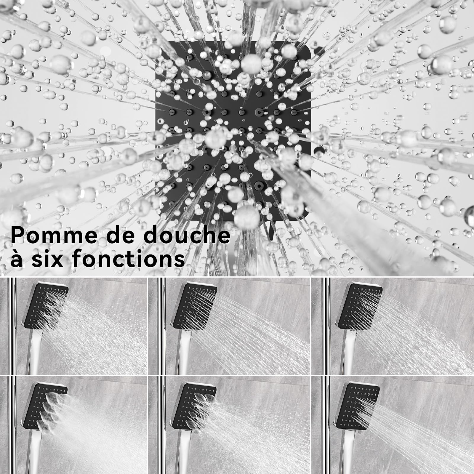 Auralum Robinet Baignoire avec Douche - Douchette Réglable en Hauteur avec 6 Modes de Jet - Ensemble Douche Salle de Bain à Touches Piano - Tuyau Acier Inoxydable 1.5m - Chromé