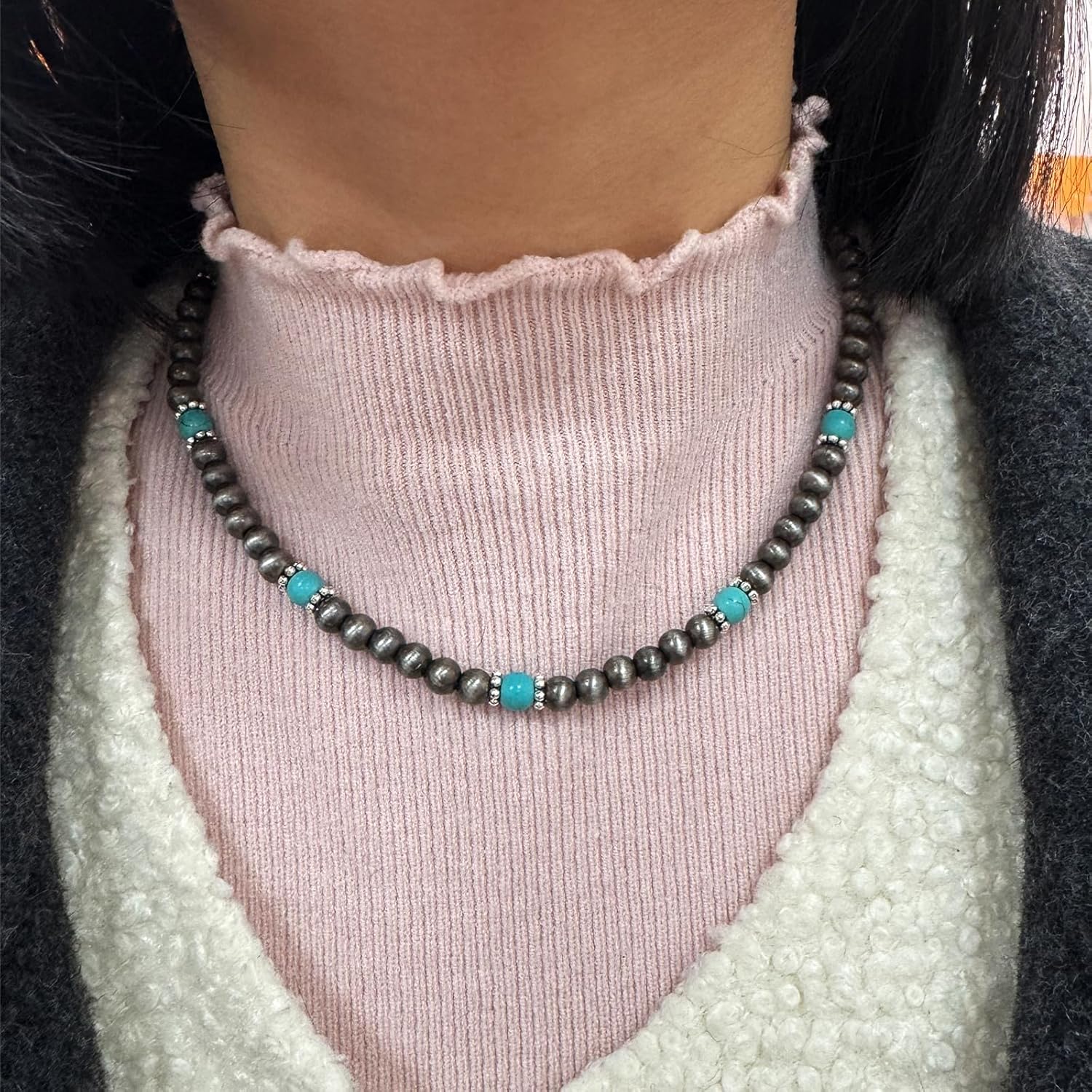 Turquoise Navajo Pearl Necklaces for Women Hypoallergenic Vintage Western Cowgirl Jewelry for Women - Image 4