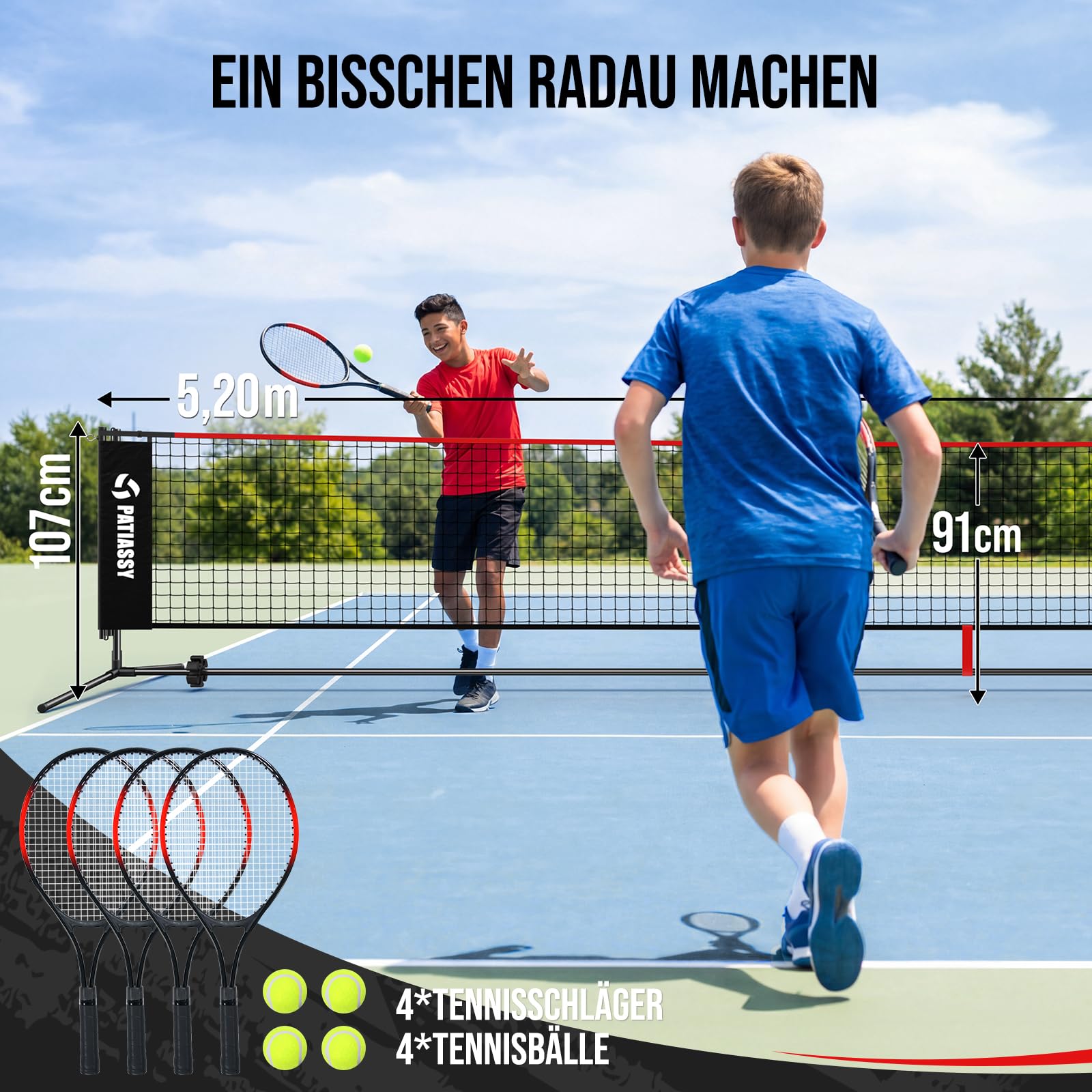 Red de bádminton de 5,2 m, red de tenis, red de voleibol para jardín, barras de altura ajustable, juego de red portátil 4 en 1 con voleibol, bádminton y tenis, raqueta de voleibol, pelota de