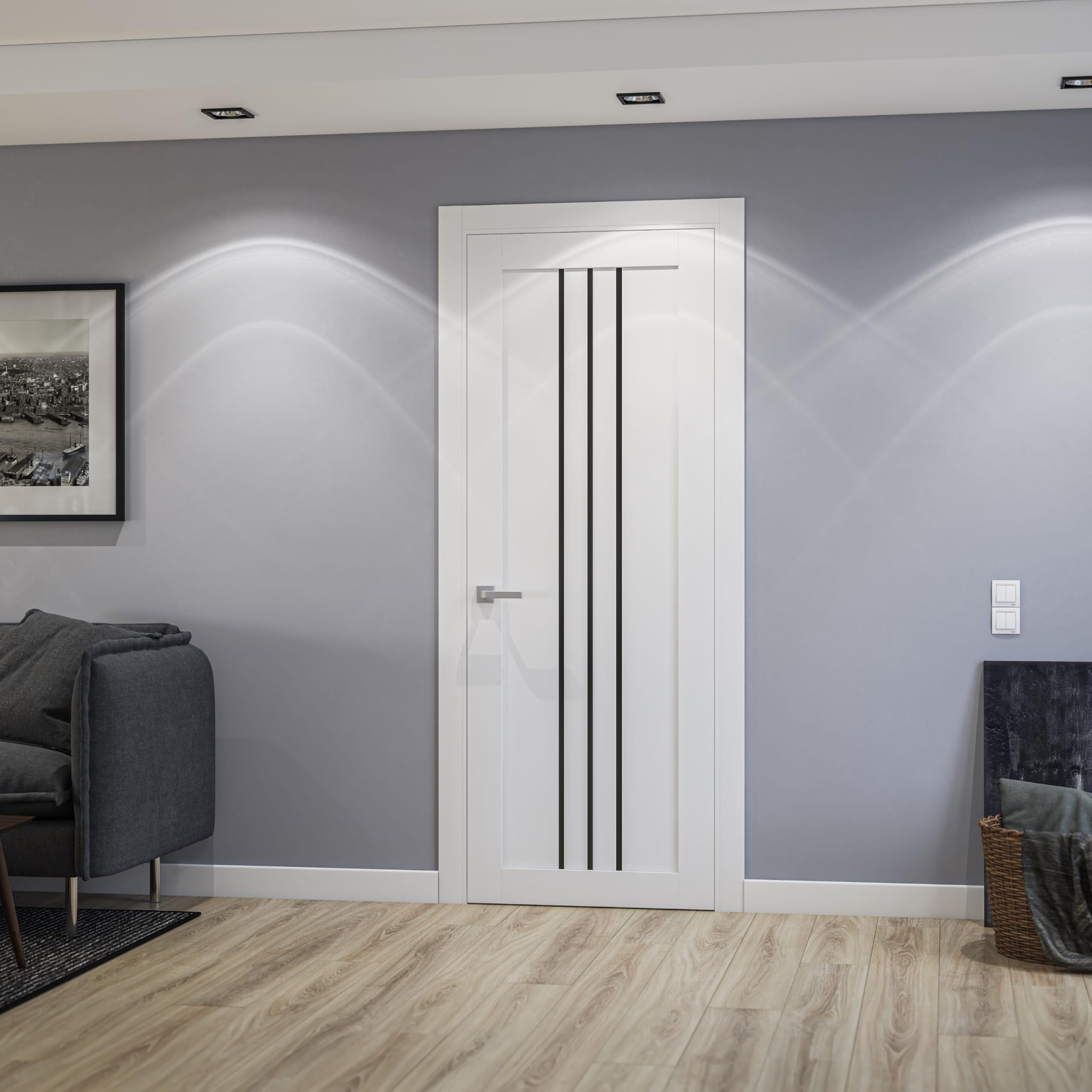 SARTODOORS Interior Door 18 x 80 inches | Base 6094 White Swing Door | Opaque Glass MDF Modern | Bedroom Bathroom
