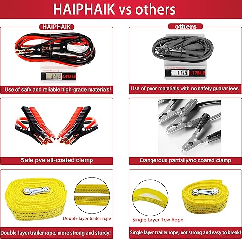 Miniatura 12 de Kit de emergencia en carretera para automóvil con cables de puente, pala plegable y cuerda de remolque