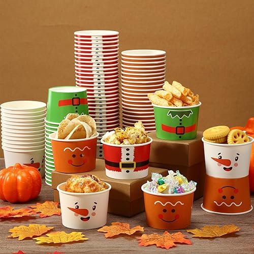 Miniatura 4 de 200 cuencos desechables de Navidad de 9 onzas, tazas de aperitivos de Navidad, cuencos de papel para helado, muñecos de nieve navideños, cuencos de
