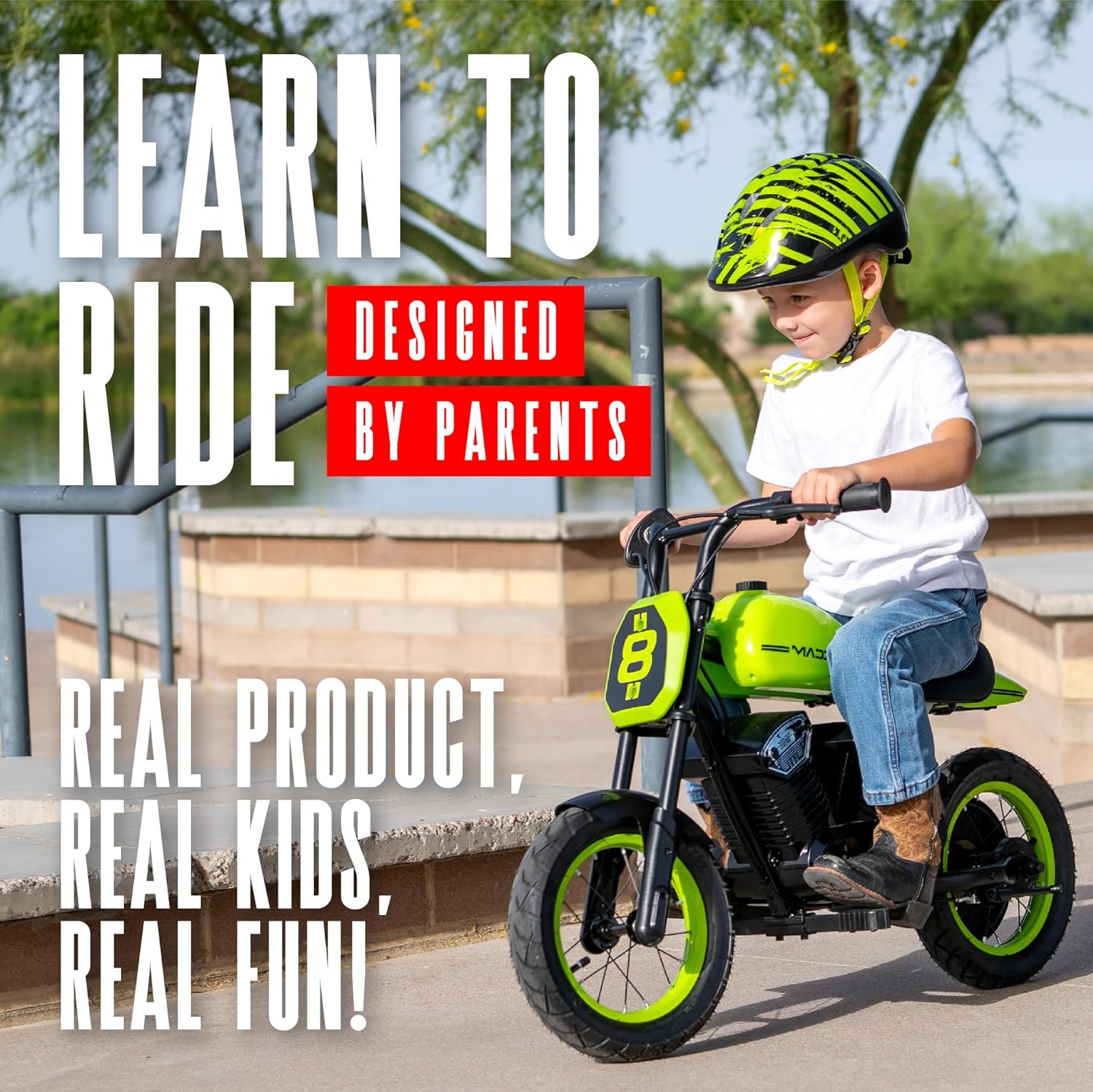 Madd Gear Electric Dirt Bike for Kids Ages 5–8 – 24V Dual Speed 10 MPH – 12" Pneumatic Tires – 7.5 Mile Range – 110 lbs Capacity – Lightweight Mini Off-Road Ride