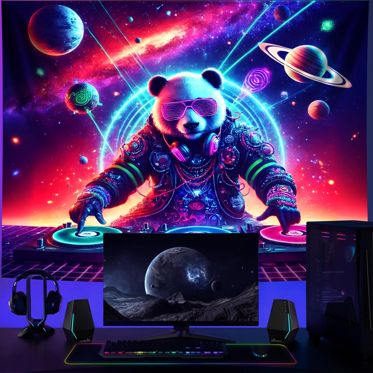 NYZE Astronaut Space Tapestry for Bedroom, Glow in the Dark Room Decor Wall Tapestries, Cool Galaxy Planet Wall Hanging, Wall Hanging for Men Guys Gamer Room Dorm Living Room 79x59 in