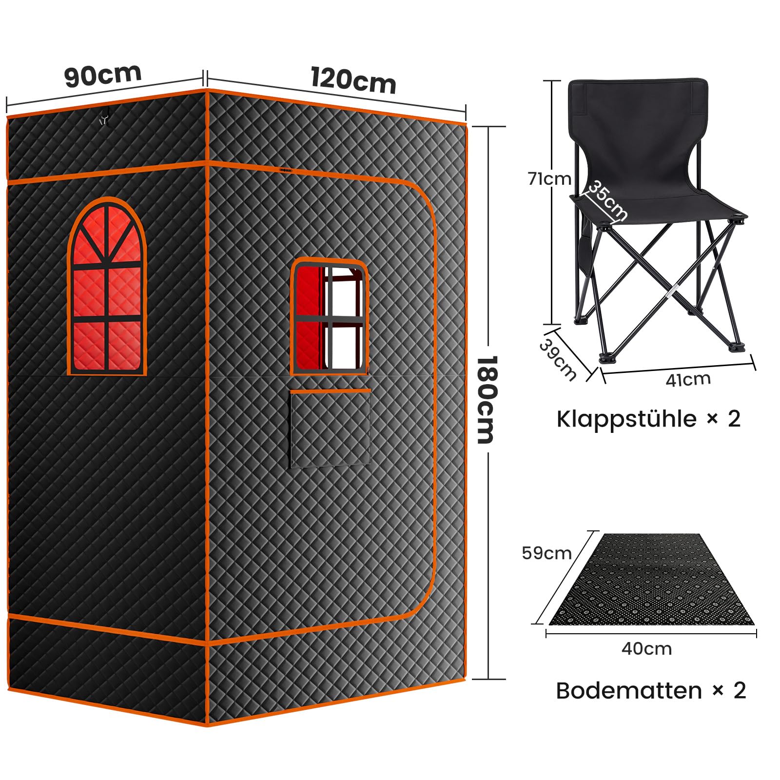 Tragbare Dampfsauna Infrarot Sauna für Zuhause, Saunabox mit 660nm Red Light Therapy, 3 Liter Dampfgenerator, Fernbedienung, Klappstuhl, Tragbare Saunazelt 120 x 90 x 180cm
