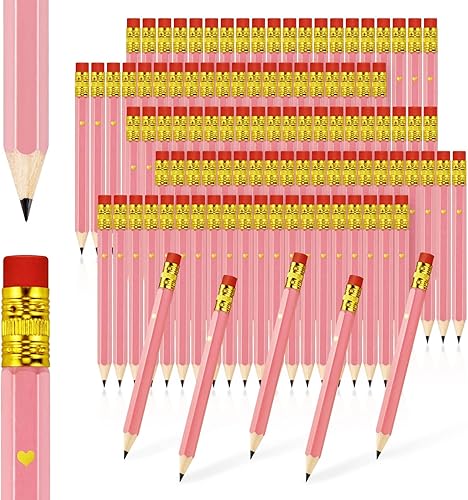 Bercoor Paquete de 100 lápices de golf rosados, preafilados, 4 pulgadas, HB, hexagonal, corto, para boda, baby shower, golf, escuela, oficina