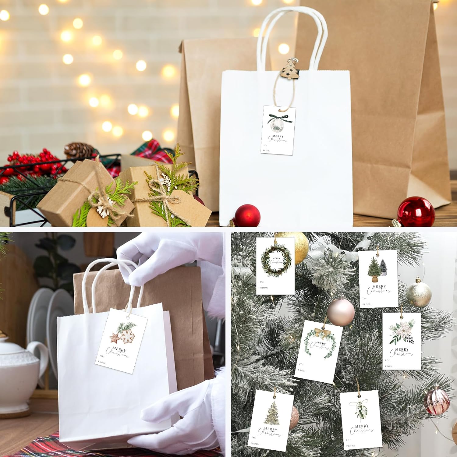 Whaline 90Pcs Christmas Paper Gift Tags with String Xmas Tree Wreath Hanging Name Tag 9 Designs Label Tags for Winter Holiday Present DIY Crafts Party Favor Decoration Supplies - Image 6